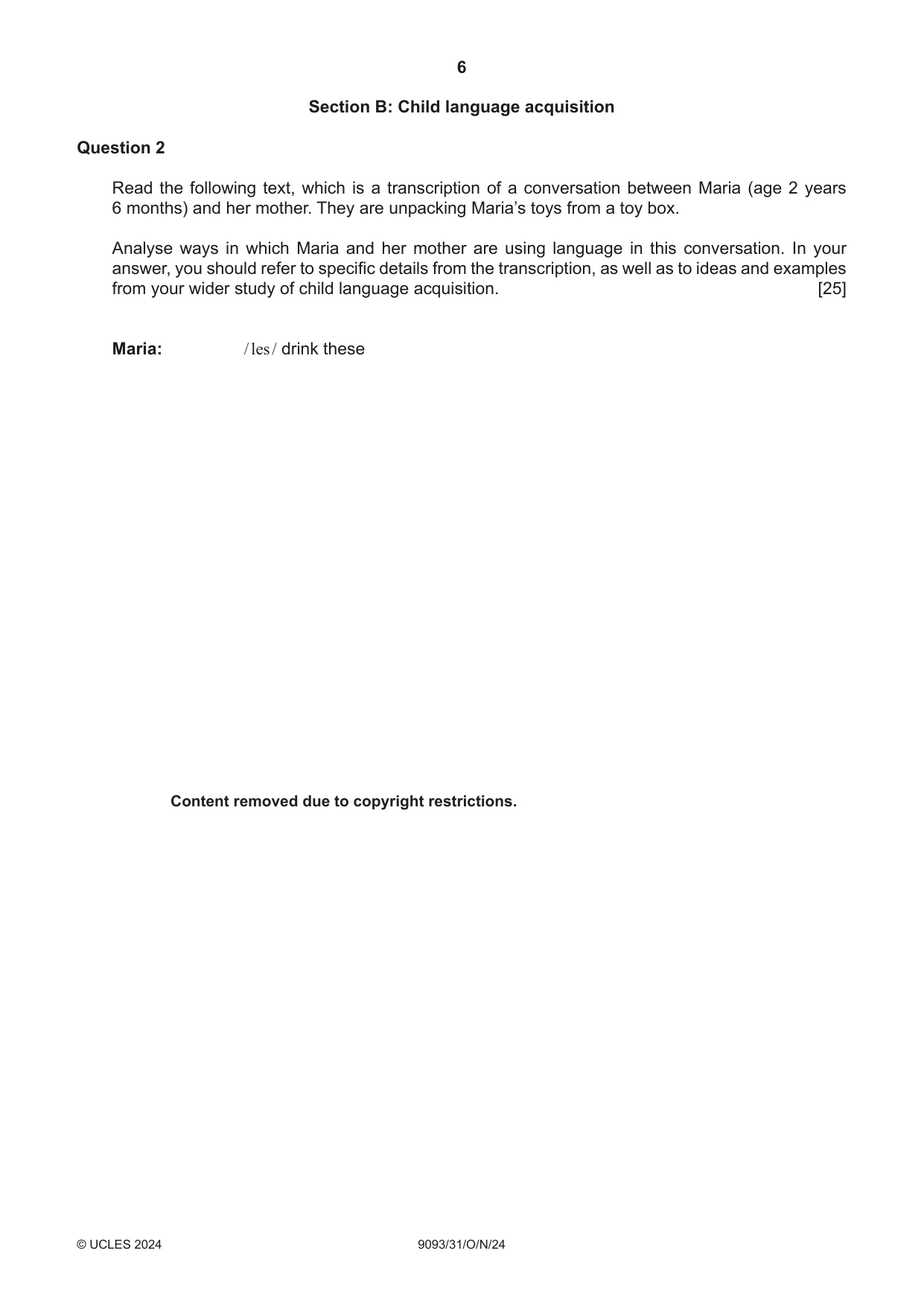 Cambridge A Level English - Language AS and A Level (from 2014) 9093 2024 Oct/Nov Paper 3 · Variant 1 question paper, page 6 of 8