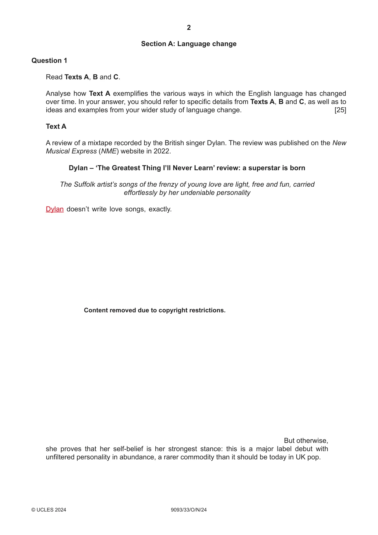 Cambridge A Level English - Language AS and A Level (from 2014) 9093 2024 Oct/Nov Paper 3 · Variant 3 question paper, page 2 of 8