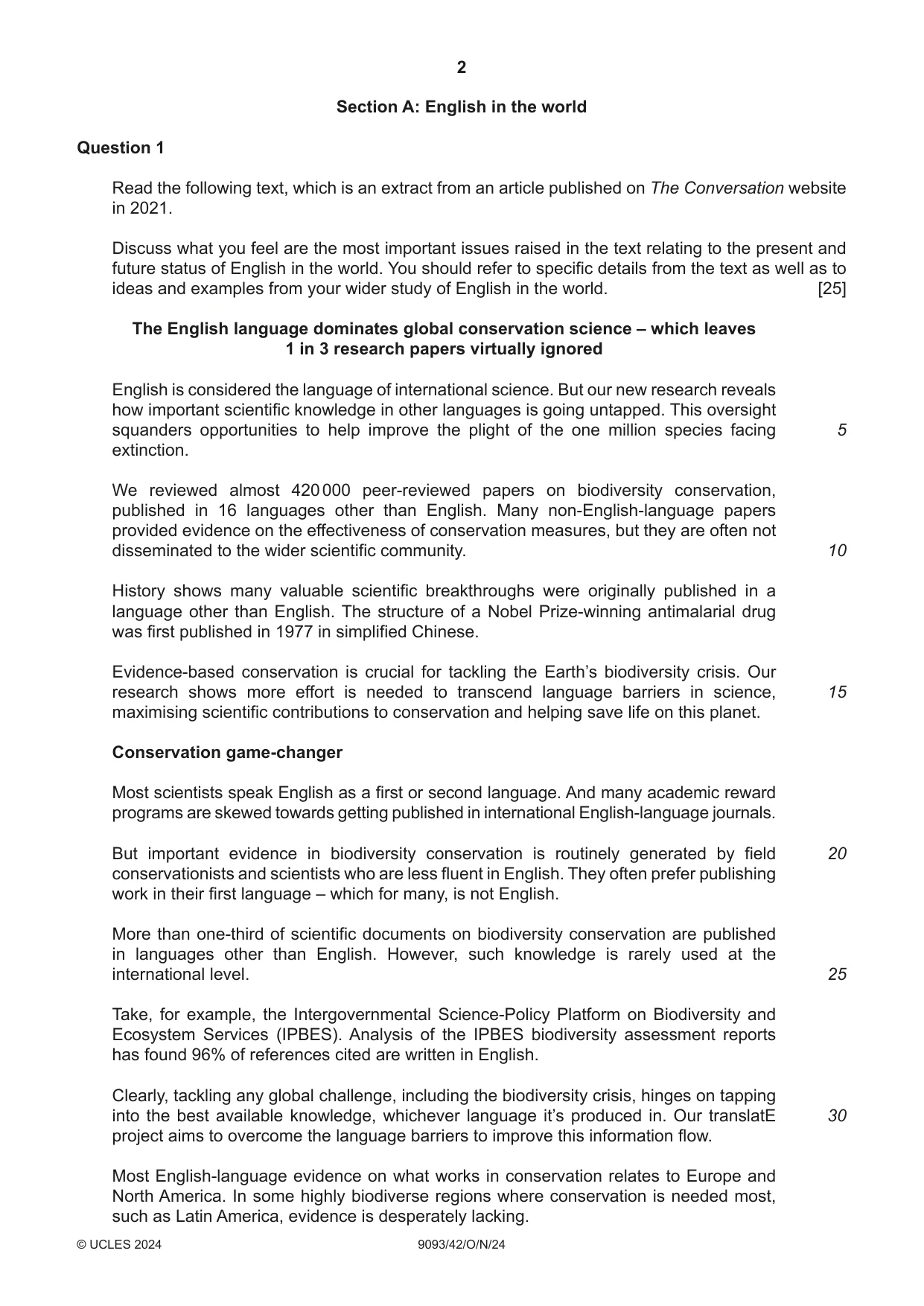 Cambridge A Level English - Language AS and A Level (from 2014) 9093 2024 Oct/Nov Paper 4 · Variant 2 question paper, page 2 of 8