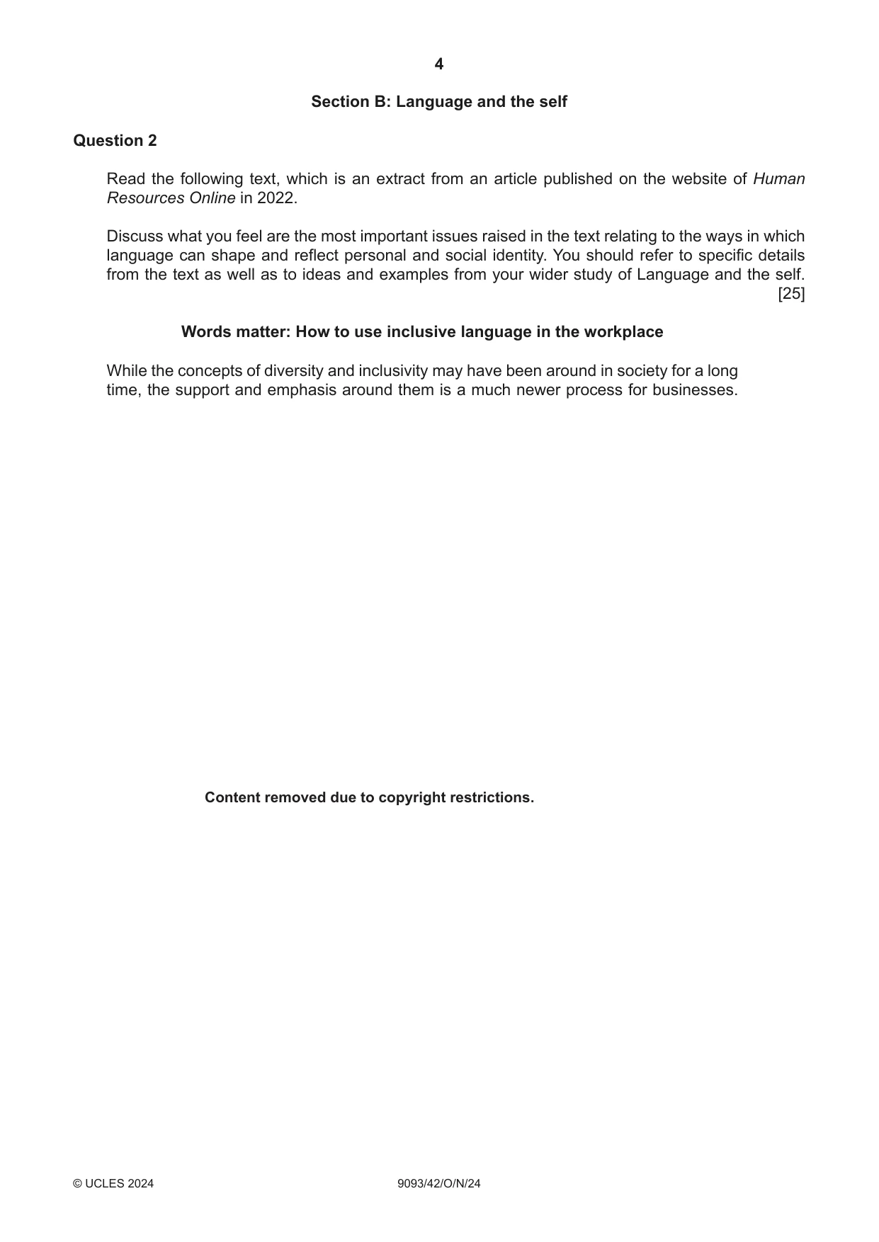 Cambridge A Level English - Language AS and A Level (from 2014) 9093 2024 Oct/Nov Paper 4 · Variant 2 question paper, page 4 of 8