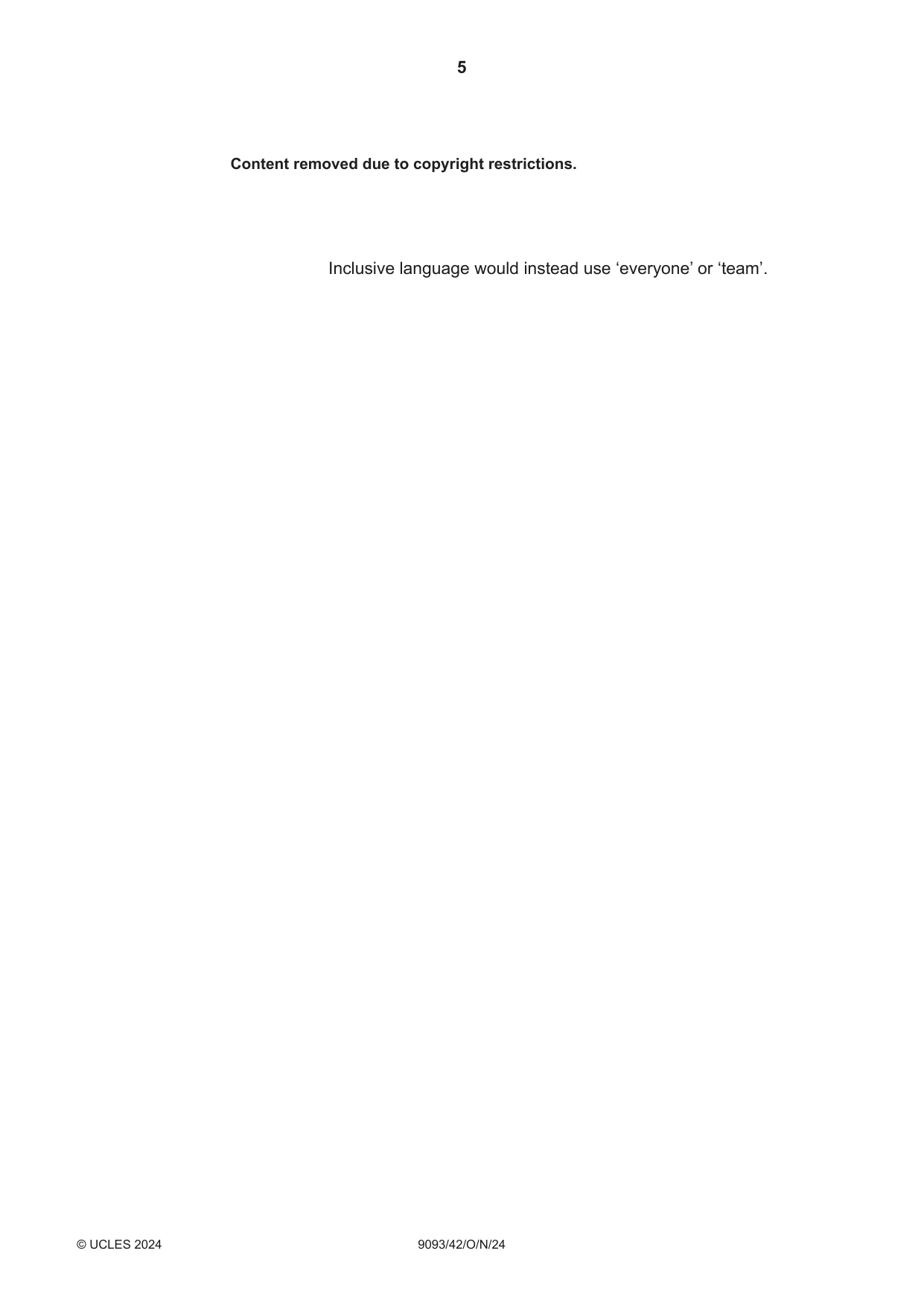 Cambridge A Level English - Language AS and A Level (from 2014) 9093 2024 Oct/Nov Paper 4 · Variant 2 question paper, page 5 of 8