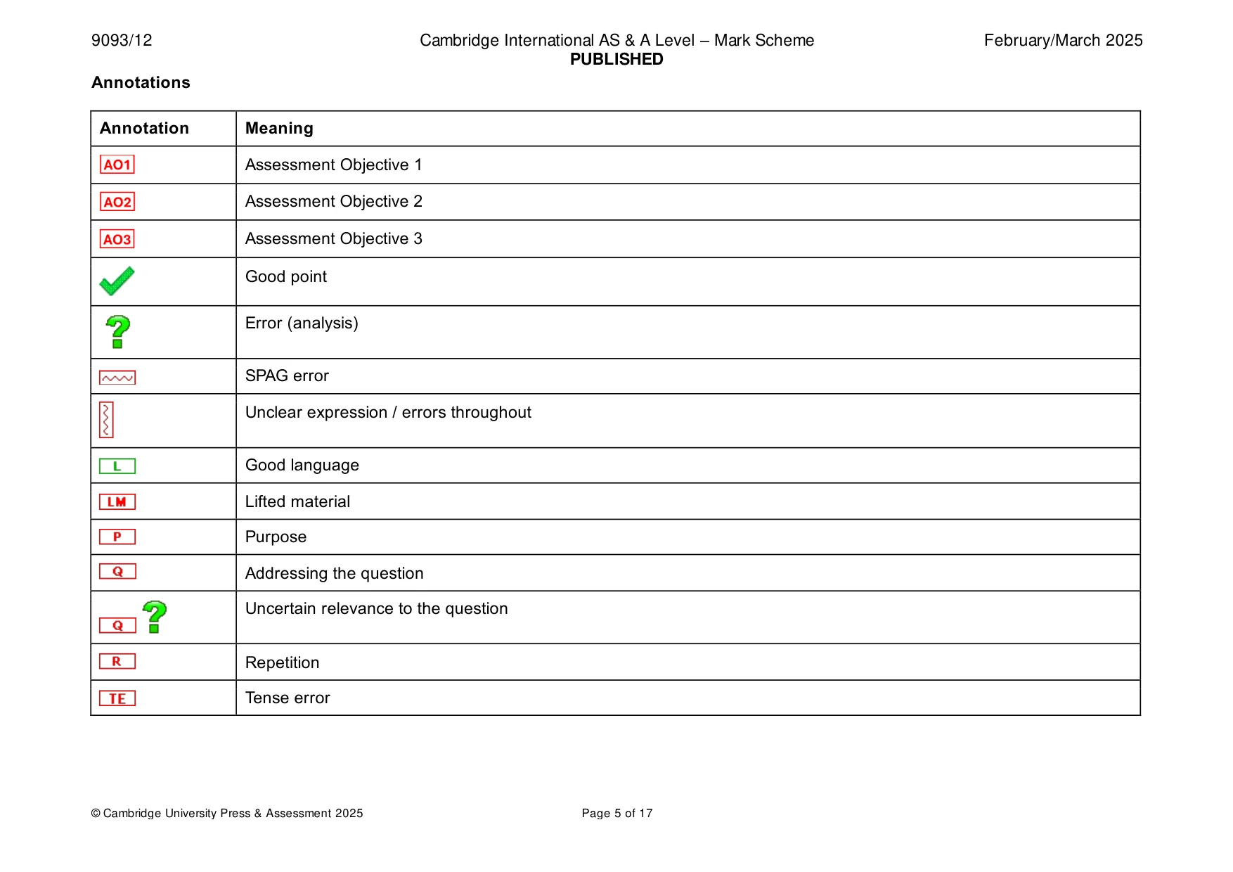 Mark scheme, page 5 of 17