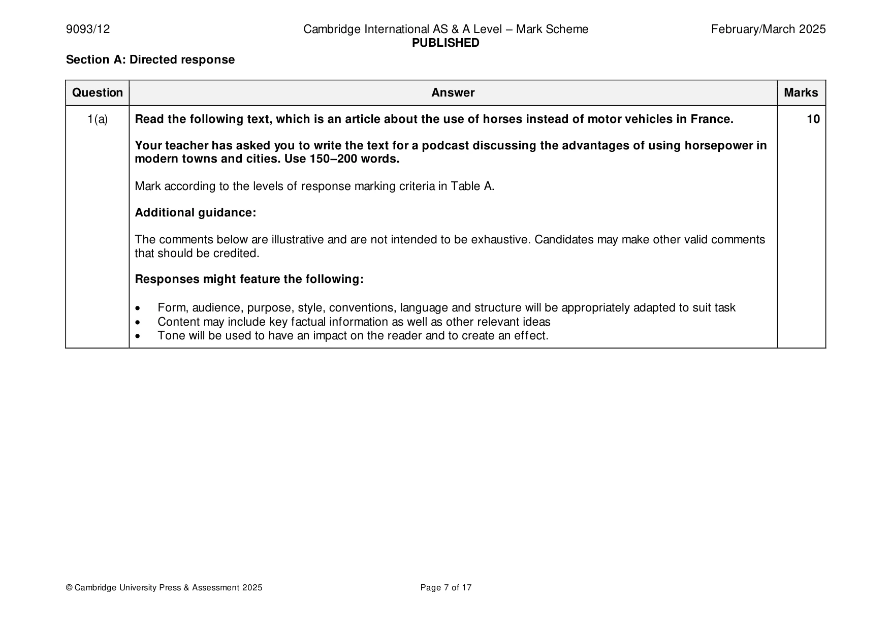 Mark scheme, page 7 of 17