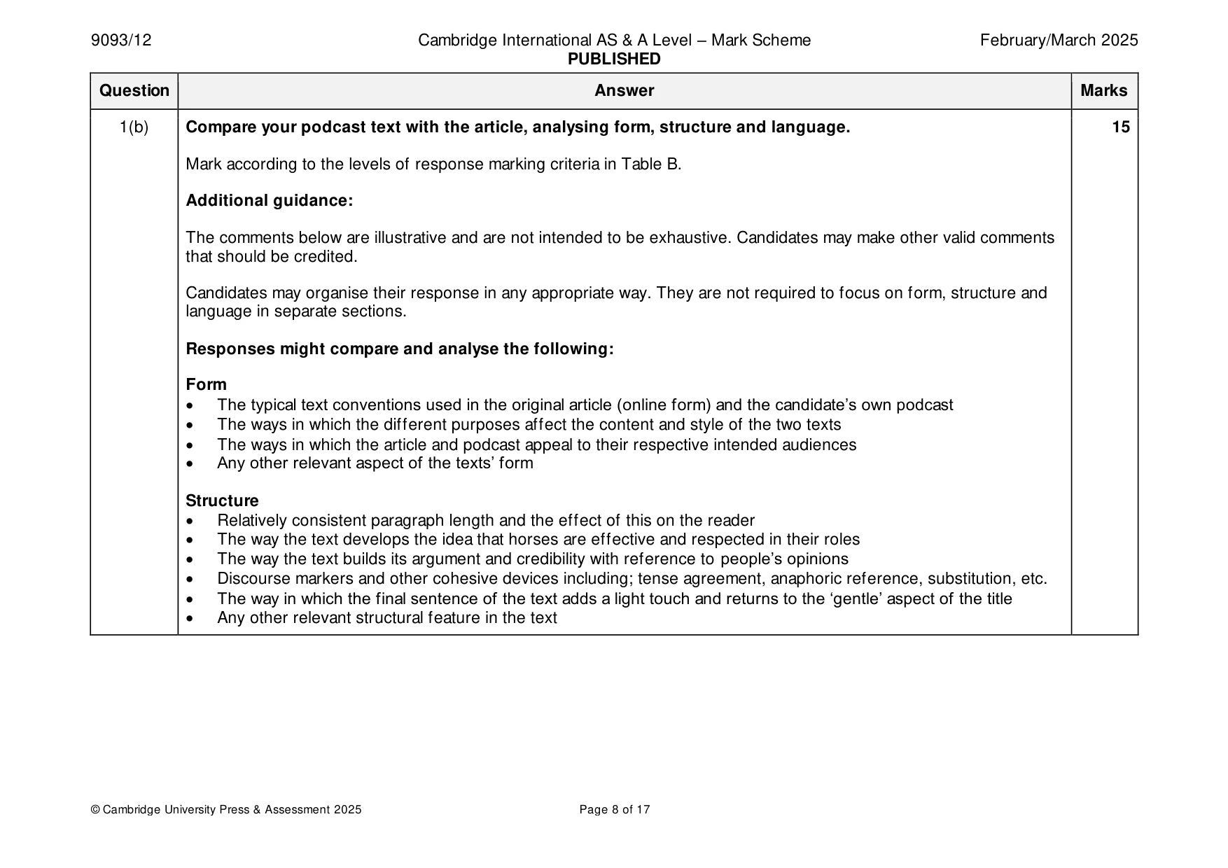 Mark scheme, page 8 of 17