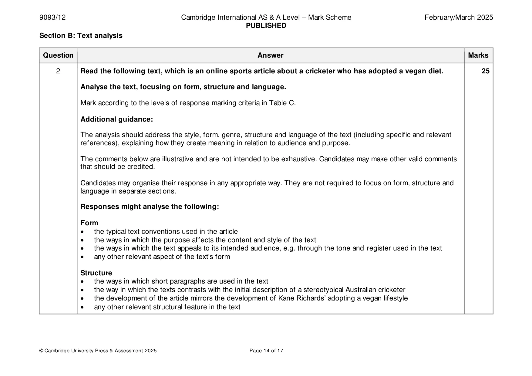 Mark scheme, page 14 of 17