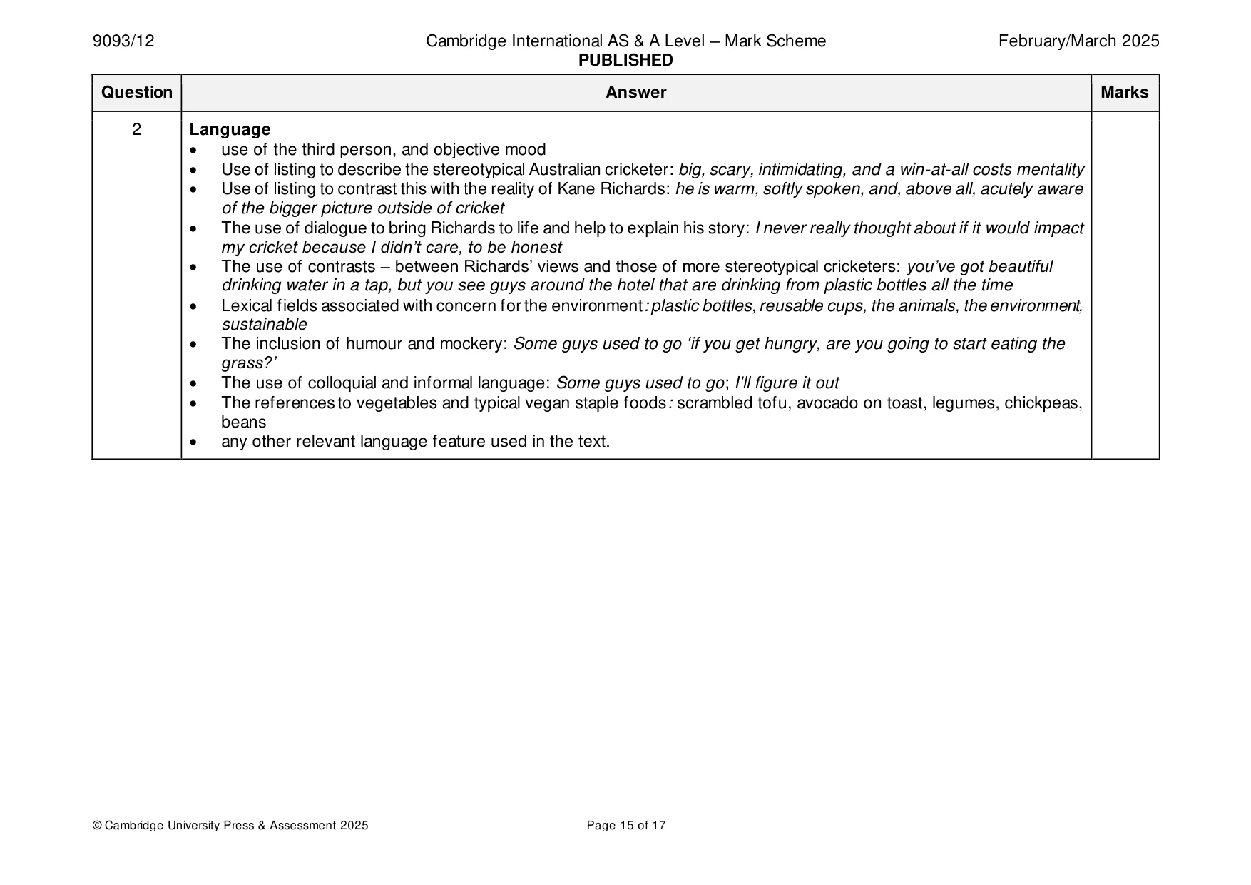 Mark scheme, page 15 of 17