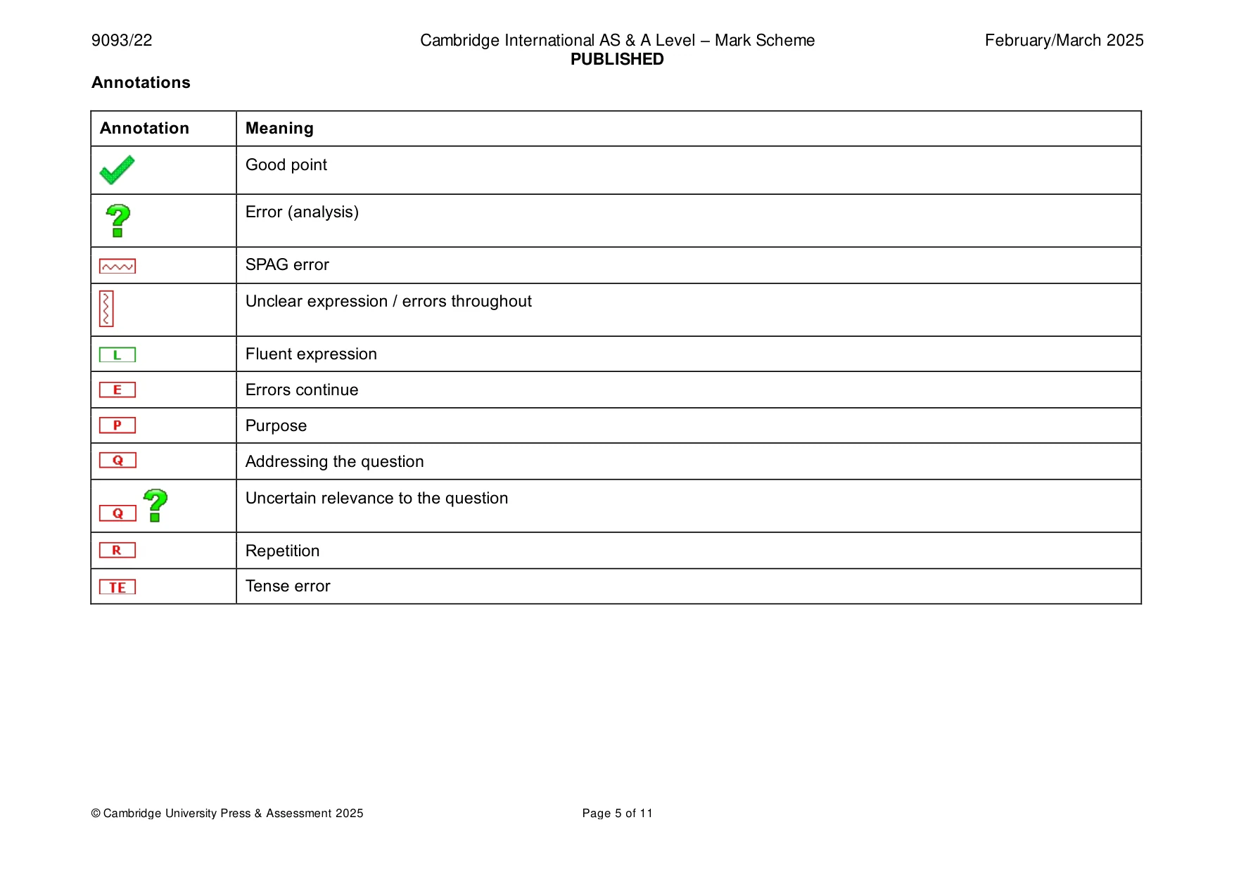 Mark scheme, page 5 of 11