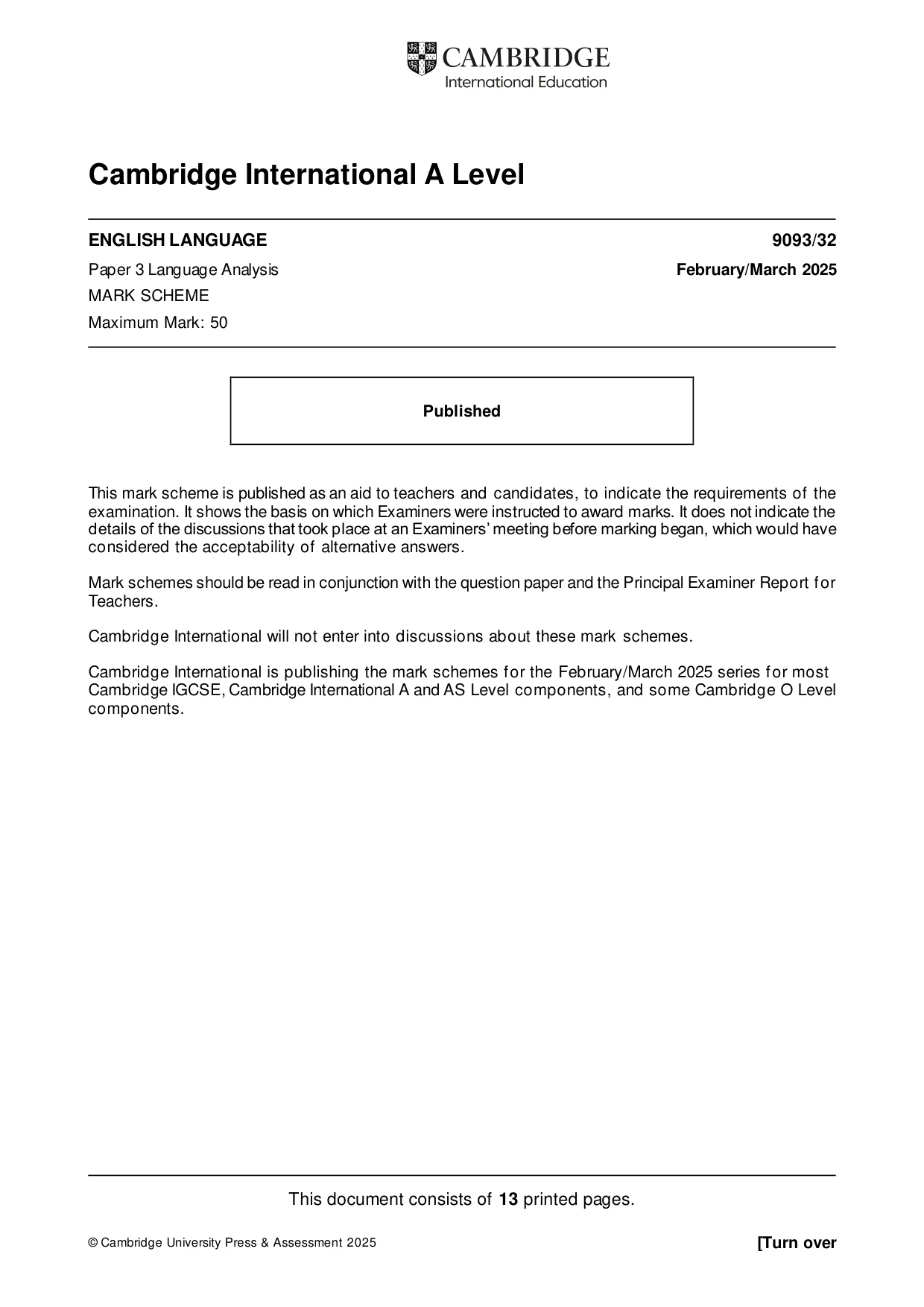 Mark scheme, page 1 of 13