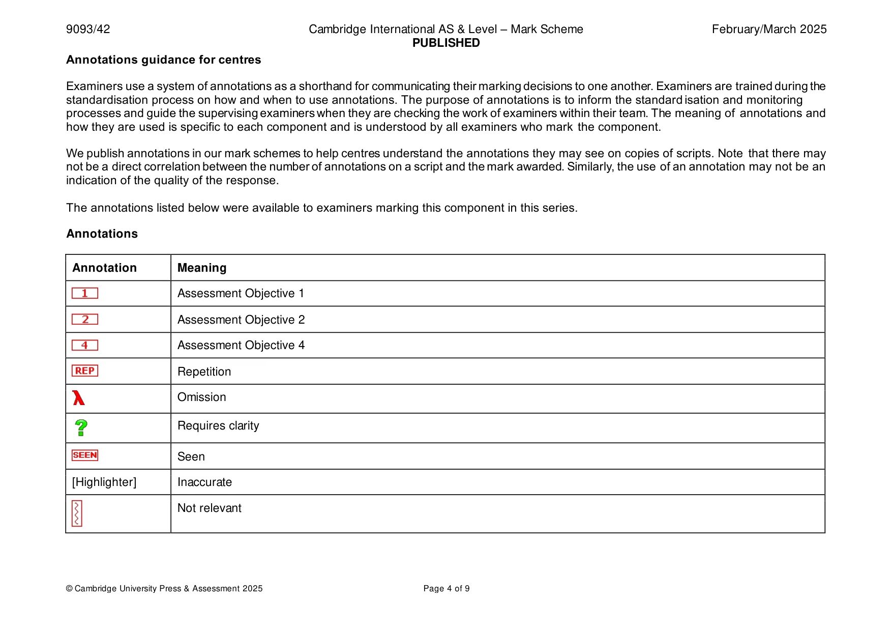 Mark scheme, page 4 of 9