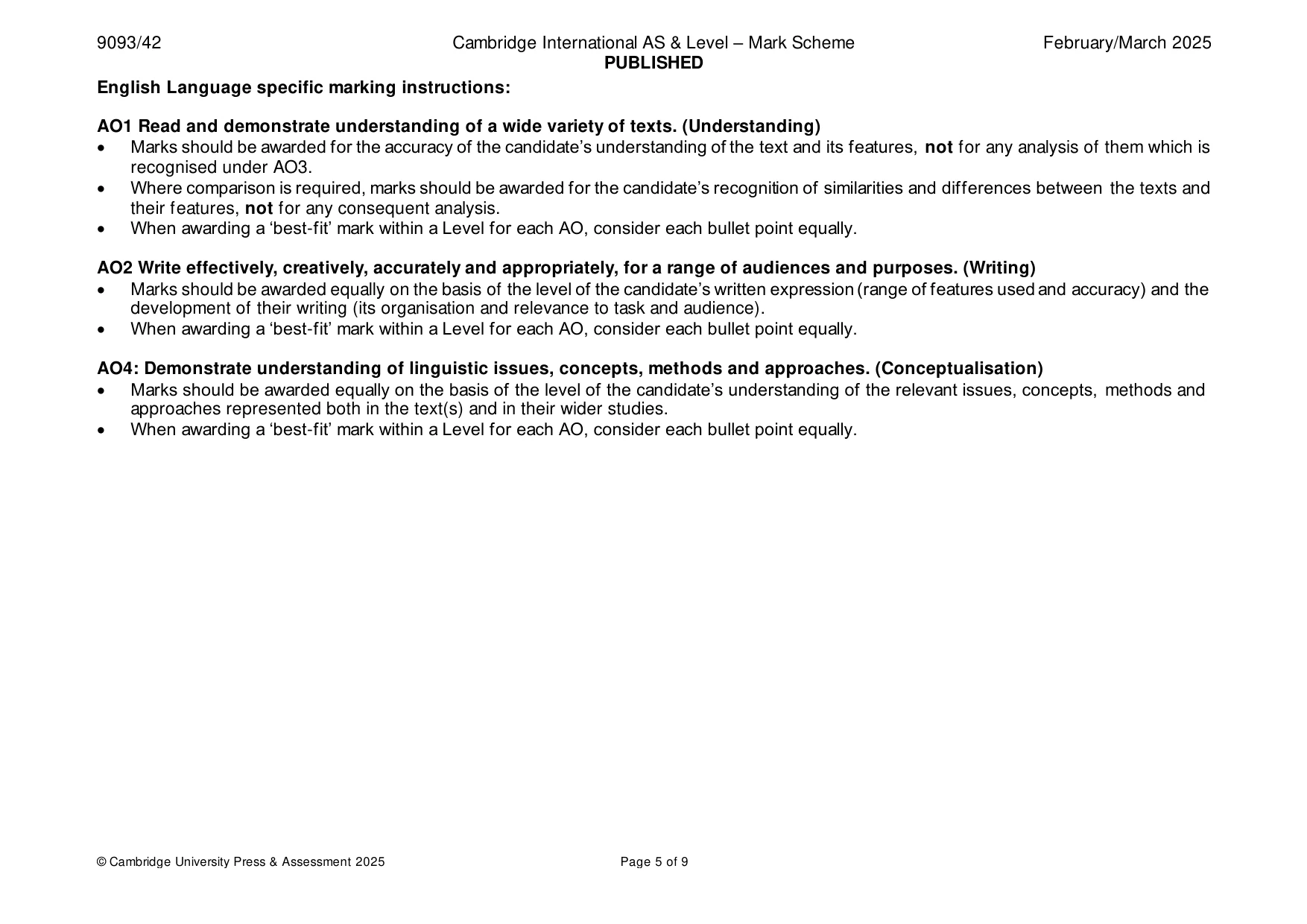 Mark scheme, page 5 of 9