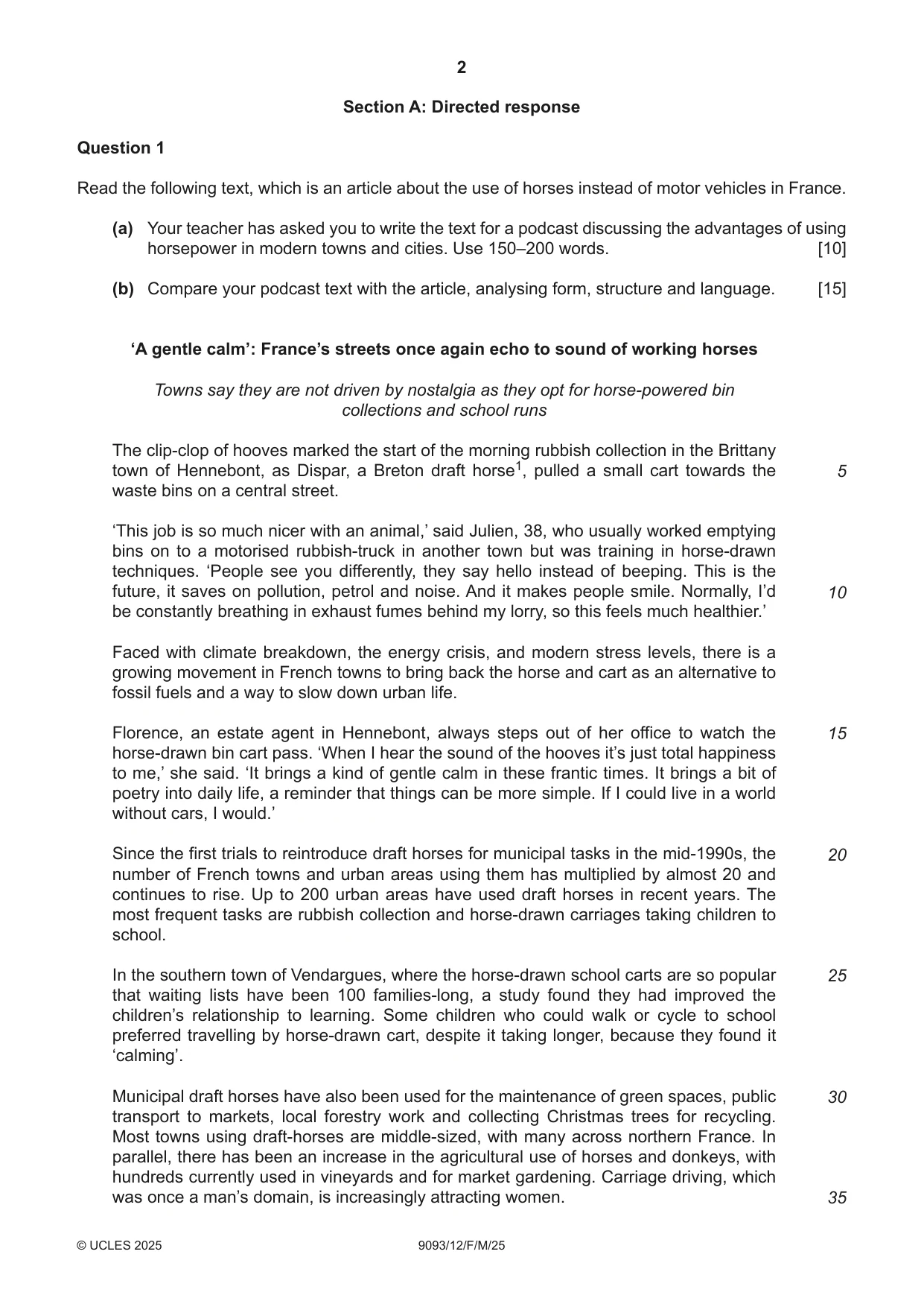 Cambridge A Level English - Language AS and A Level (from 2014) 9093 2025 Feb/March Paper 1 · Variant 2 question paper, page 2 of 8