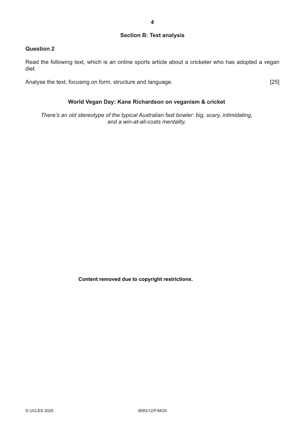 Cambridge A Level English - Language AS and A Level (from 2014) 9093 2025 Feb/March Paper 1 · Variant 2 question paper, page 4 of 8