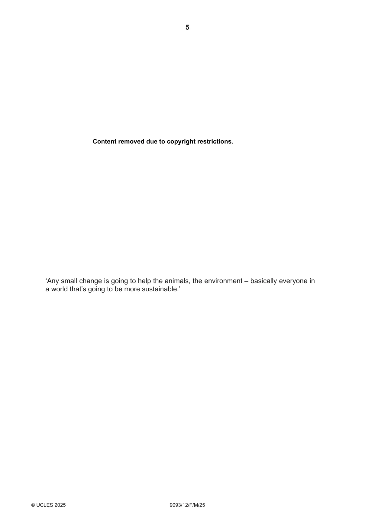 Cambridge A Level English - Language AS and A Level (from 2014) 9093 2025 Feb/March Paper 1 · Variant 2 question paper, page 5 of 8