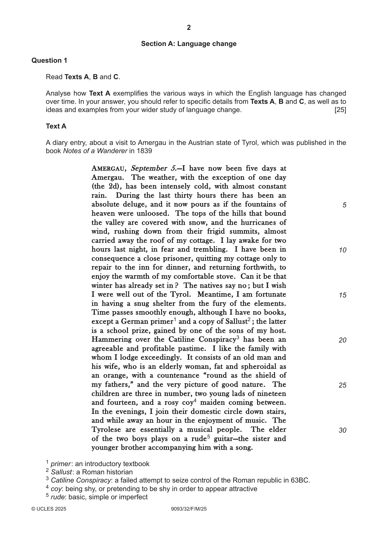Cambridge A Level English - Language AS and A Level (from 2014) 9093 2025 Feb/March Paper 3 · Variant 2 question paper, page 2 of 8