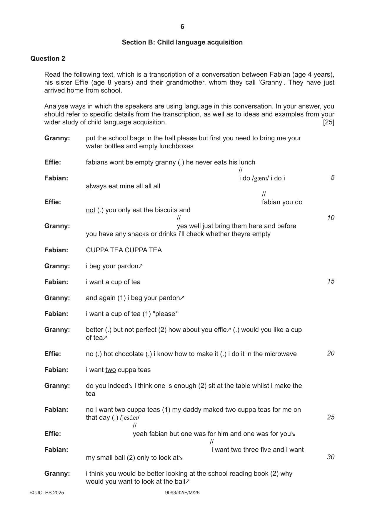 Cambridge A Level English - Language AS and A Level (from 2014) 9093 2025 Feb/March Paper 3 · Variant 2 question paper, page 6 of 8