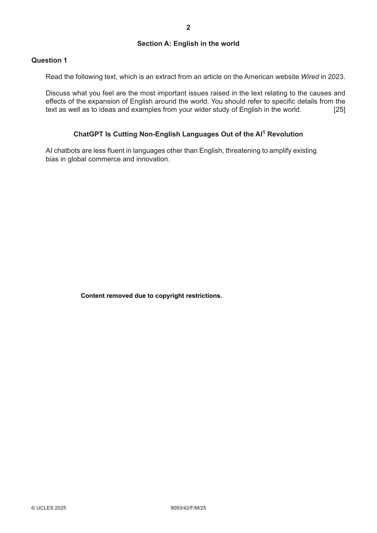 Cambridge A Level English - Language AS and A Level (from 2014) 9093 2025 Feb/March Paper 4 · Variant 2 question paper, page 2 of 8