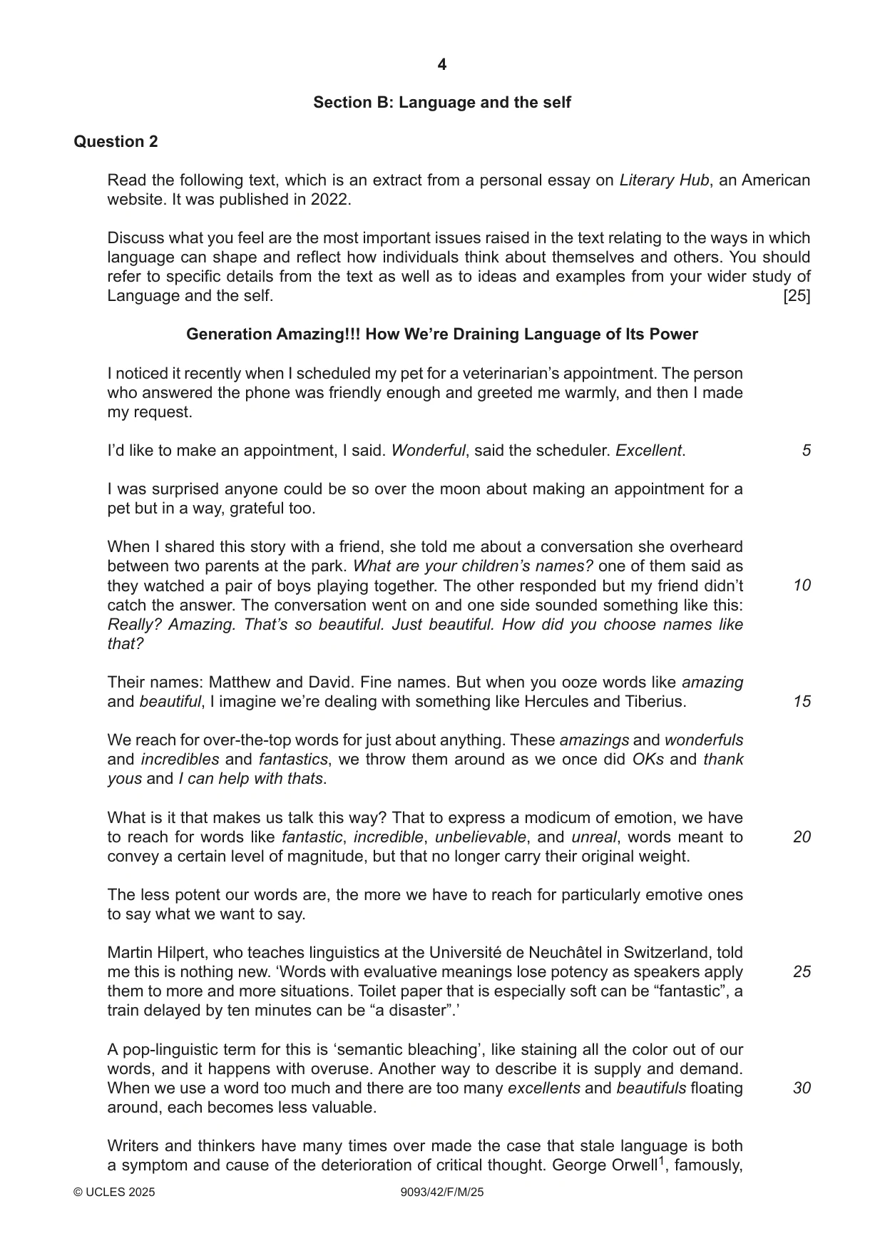 Cambridge A Level English - Language AS and A Level (from 2014) 9093 2025 Feb/March Paper 4 · Variant 2 question paper, page 4 of 8