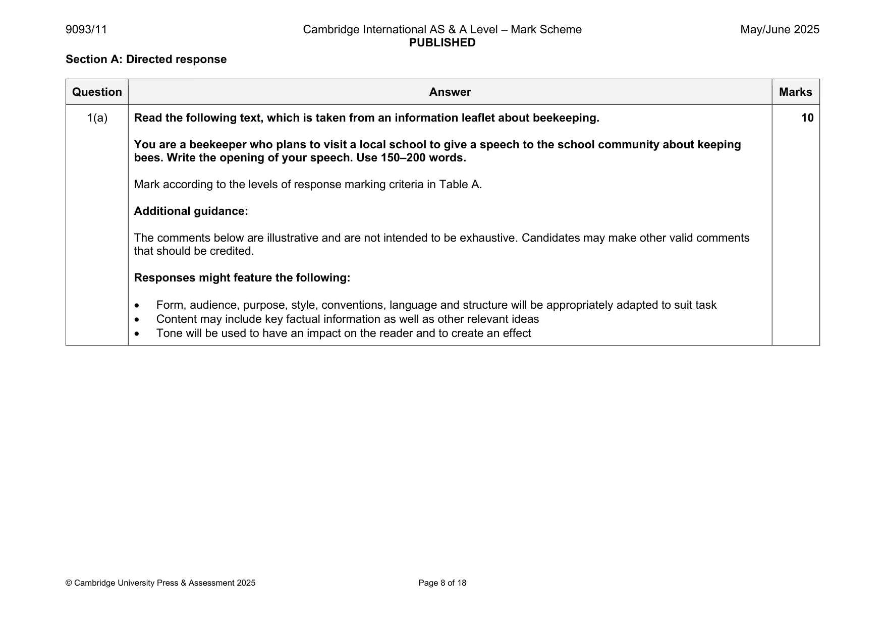 Mark scheme, page 8 of 18