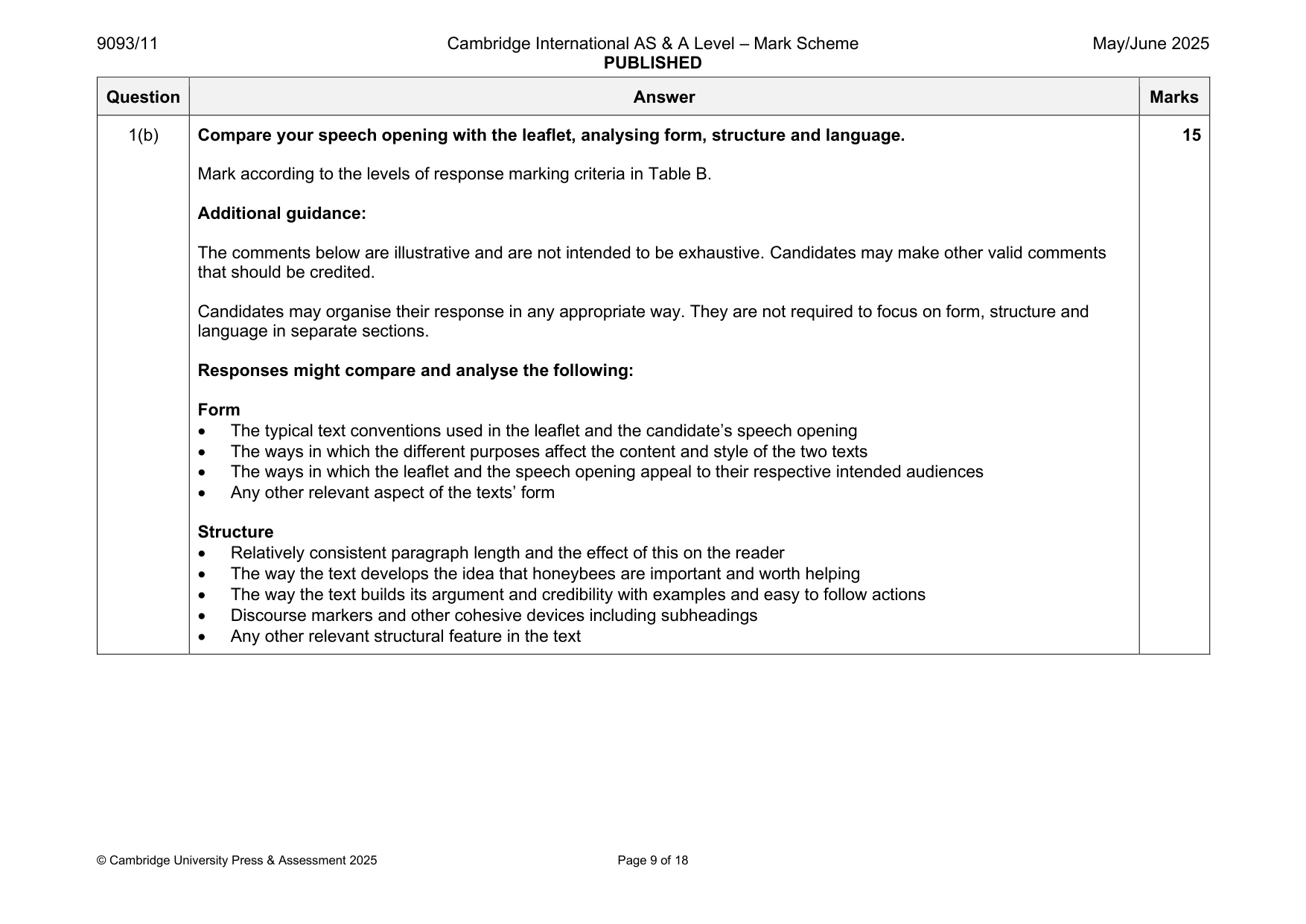 Mark scheme, page 9 of 18