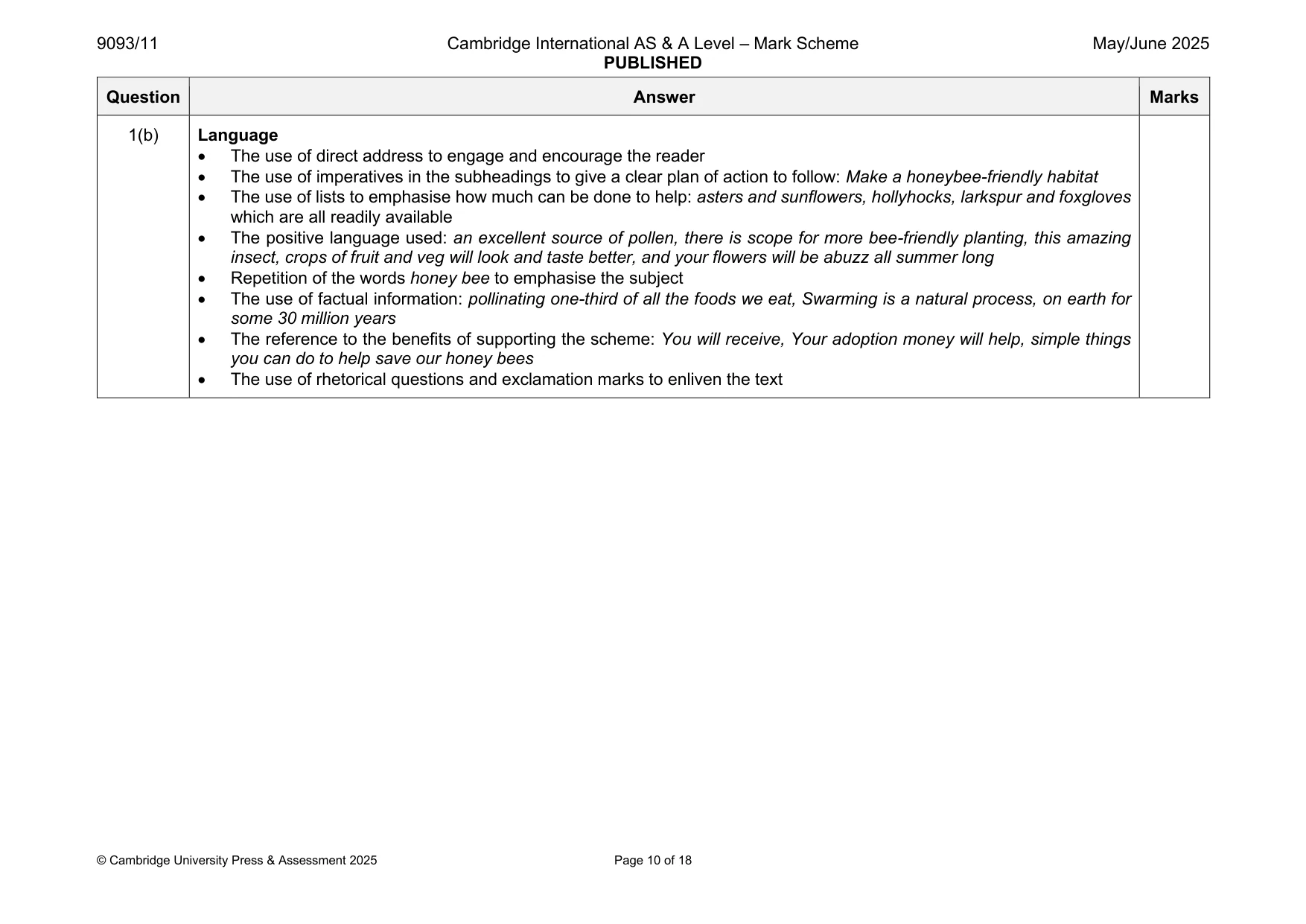 Mark scheme, page 10 of 18
