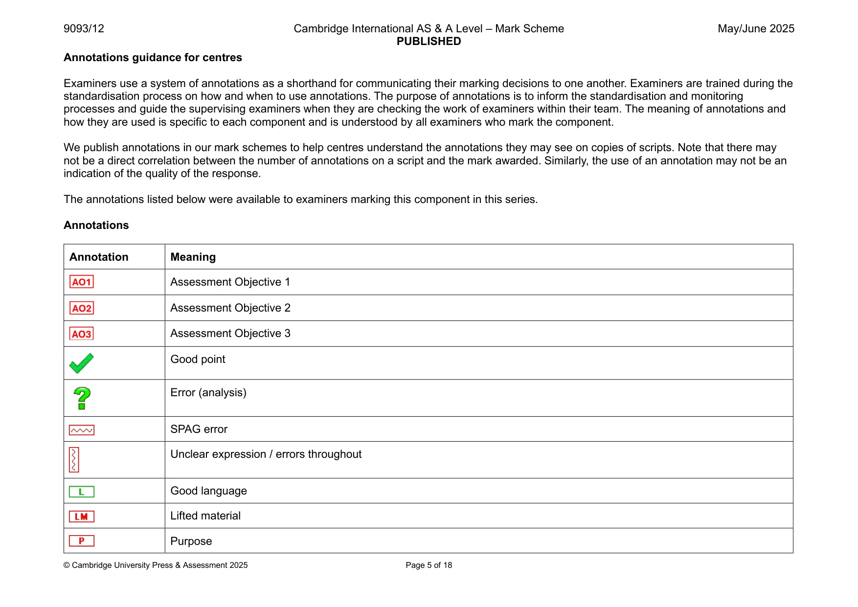 Mark scheme, page 5 of 18