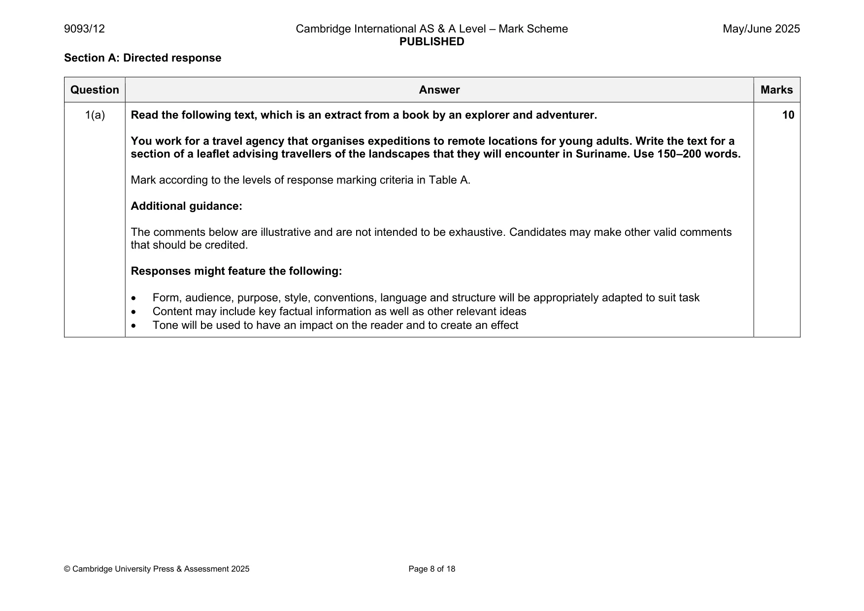 Mark scheme, page 8 of 18