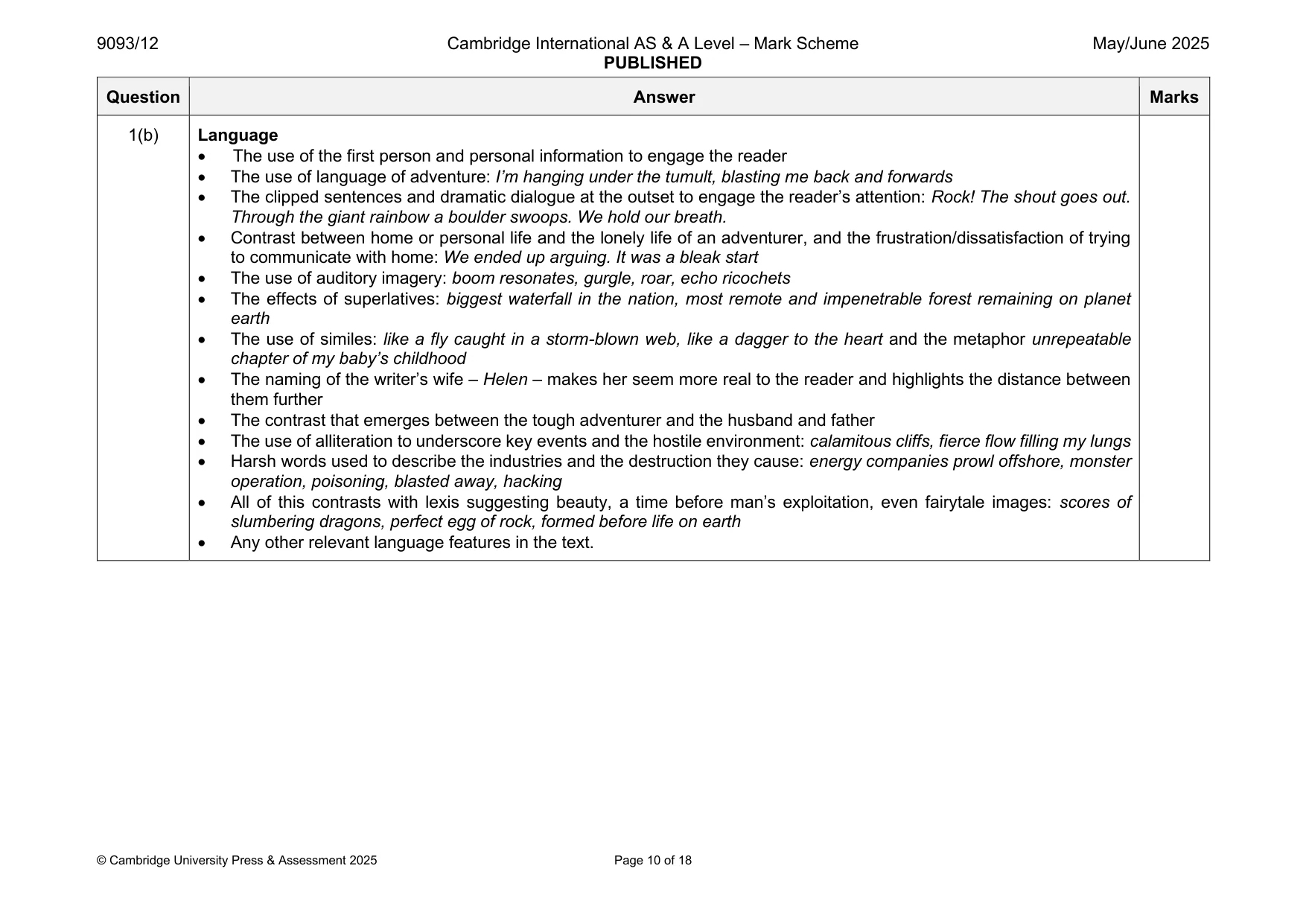 Mark scheme, page 10 of 18