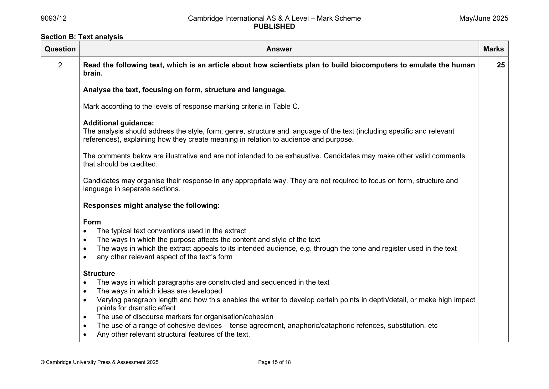 Mark scheme, page 15 of 18