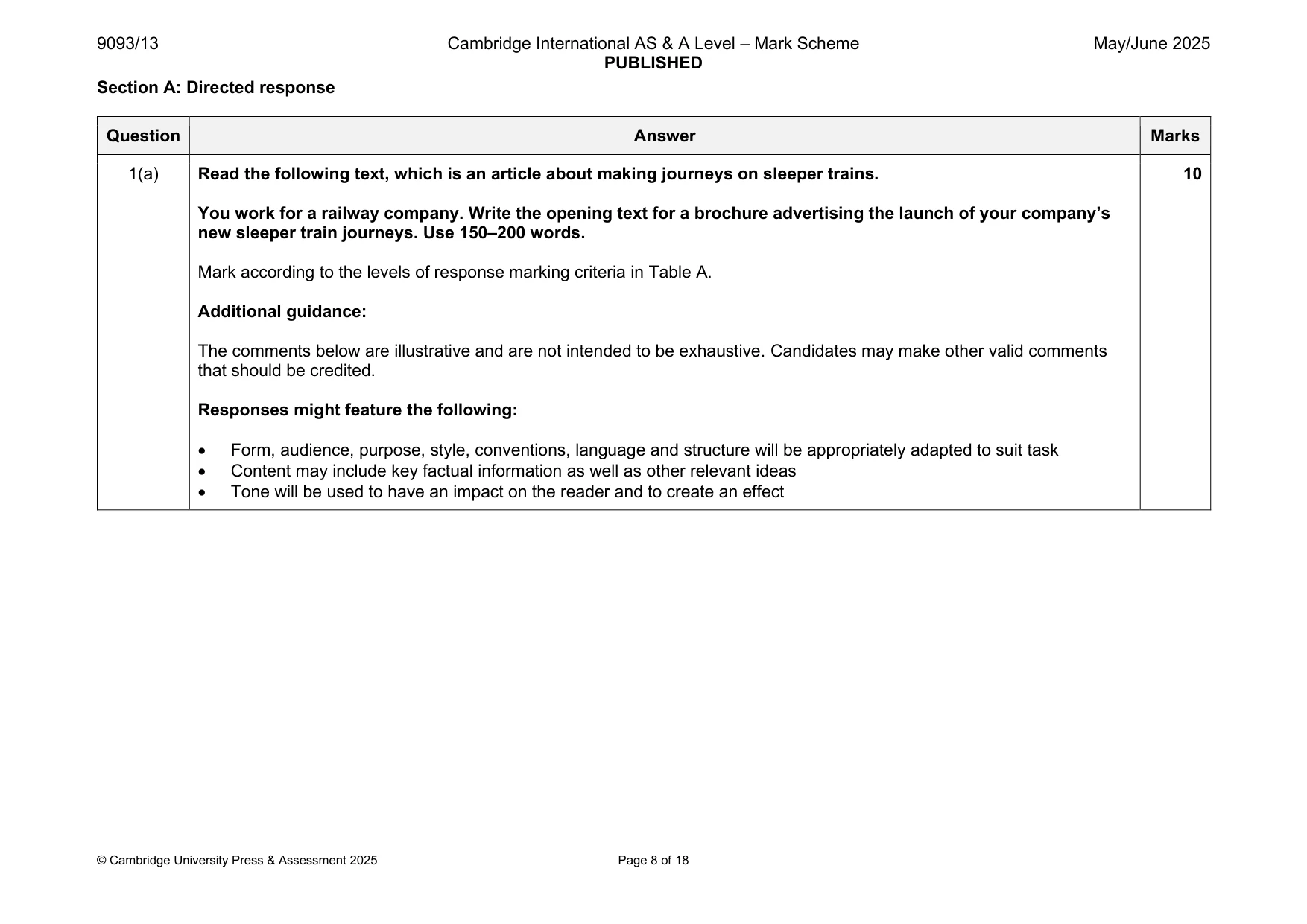 Mark scheme, page 8 of 18