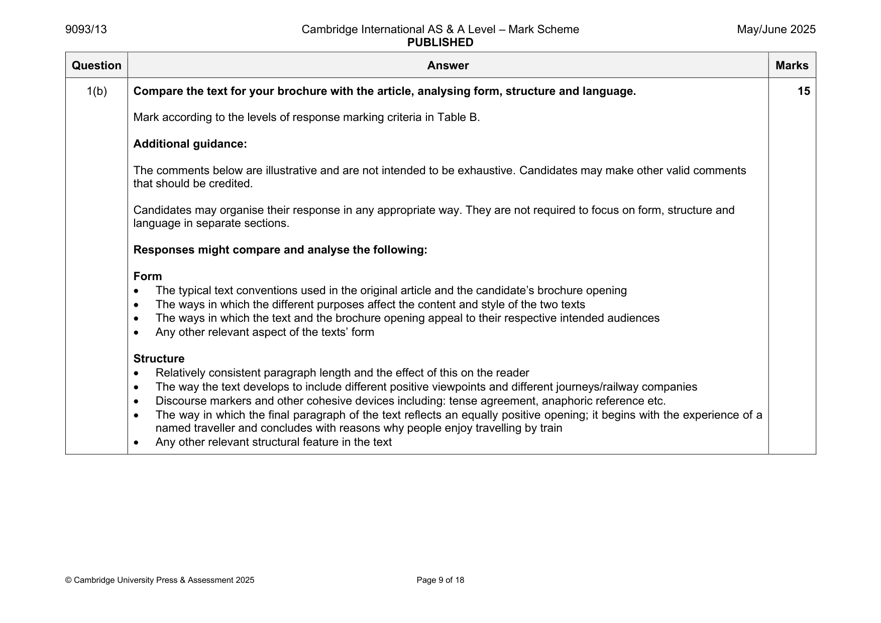 Mark scheme, page 9 of 18