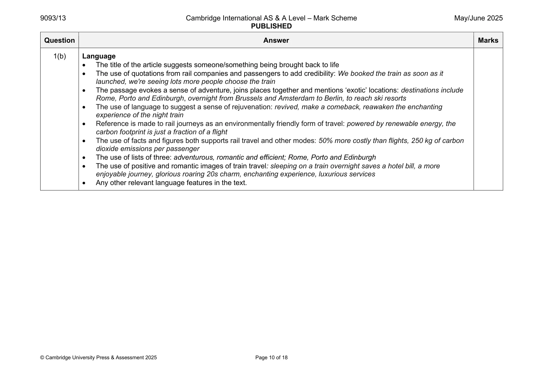 Mark scheme, page 10 of 18