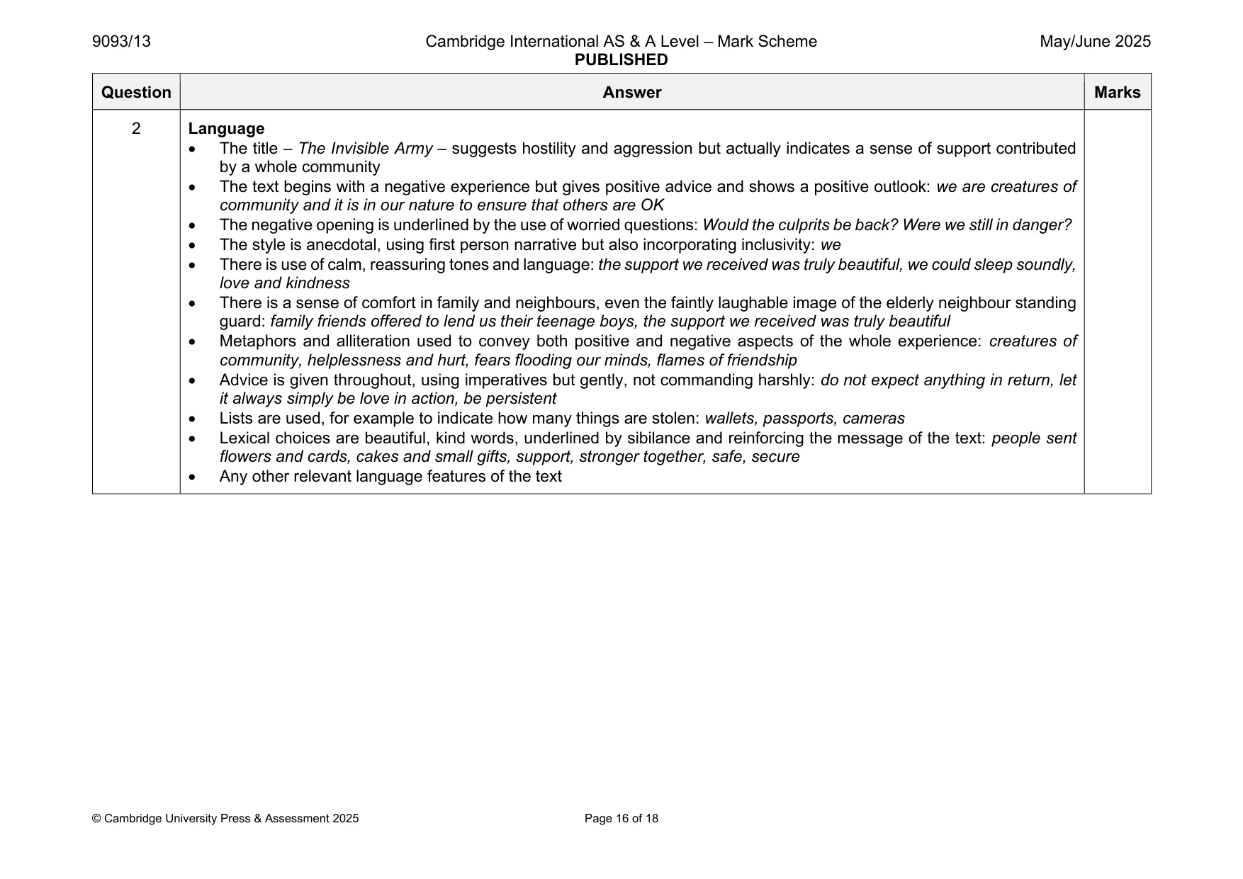 Mark scheme, page 16 of 18