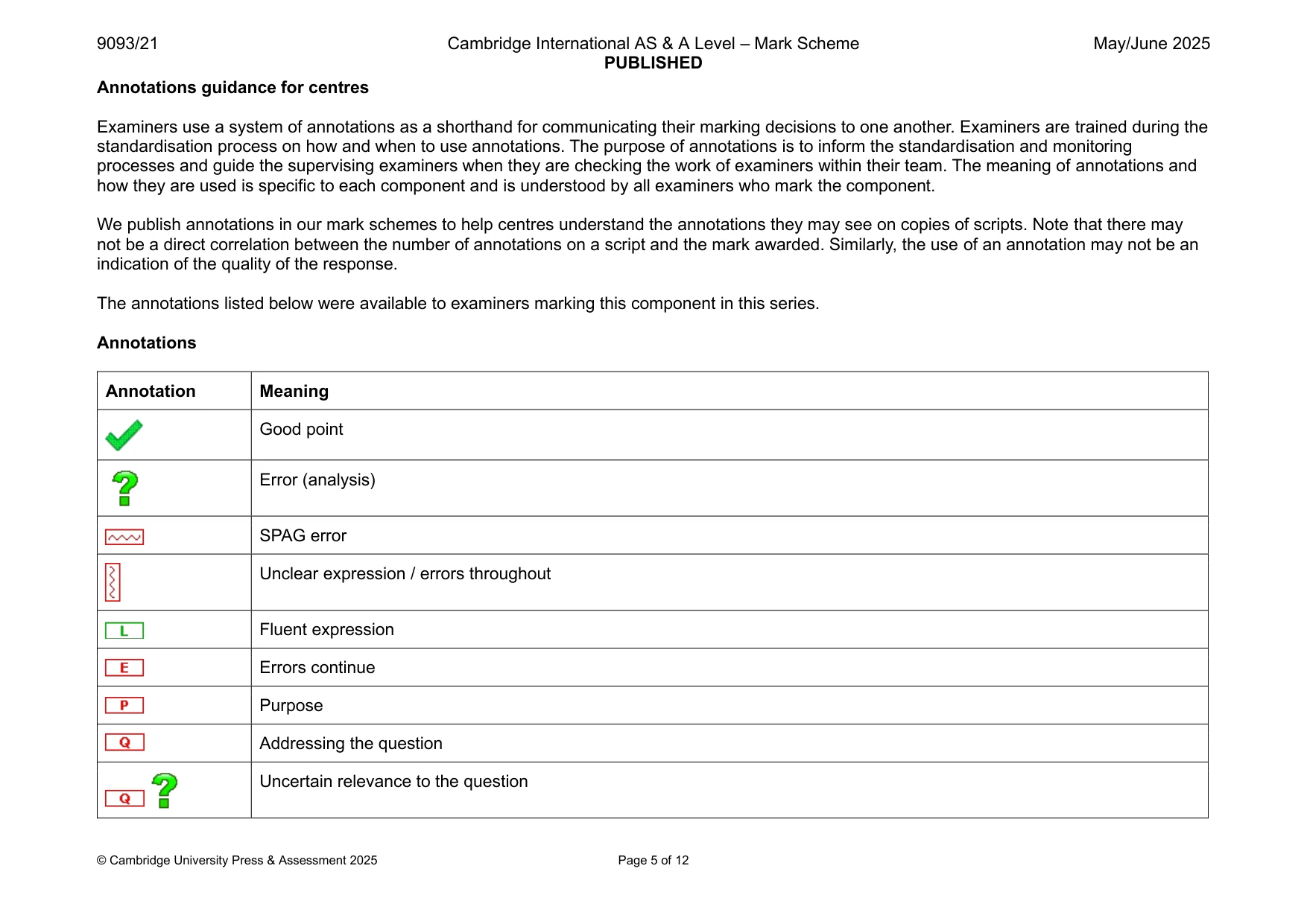Mark scheme, page 5 of 12