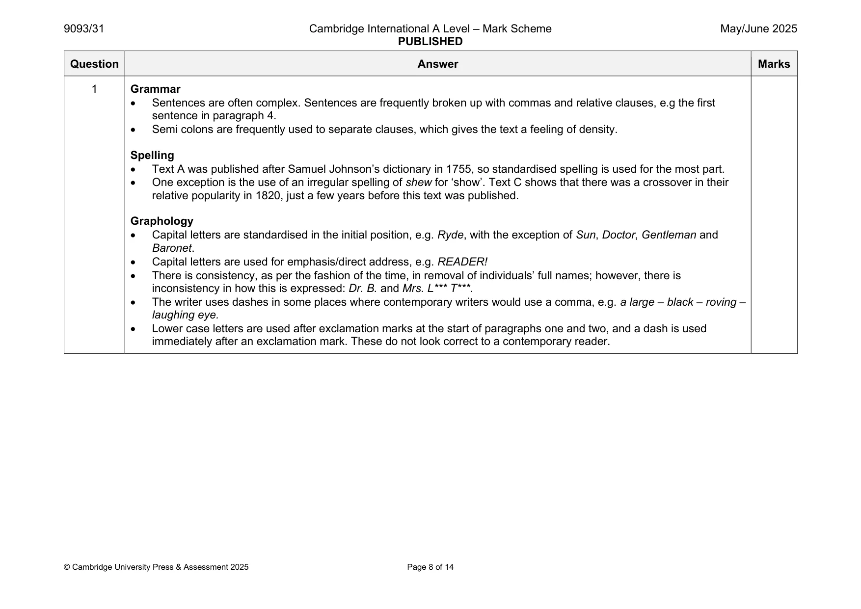 Mark scheme, page 8 of 14