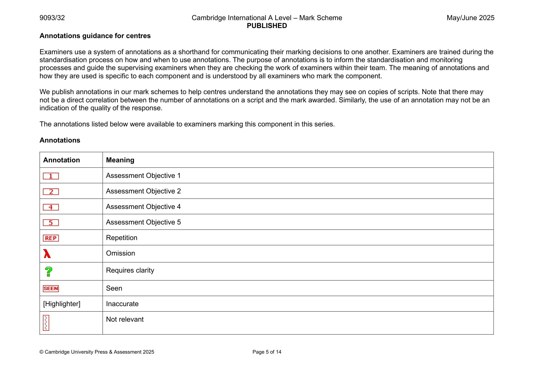 Mark scheme, page 5 of 14