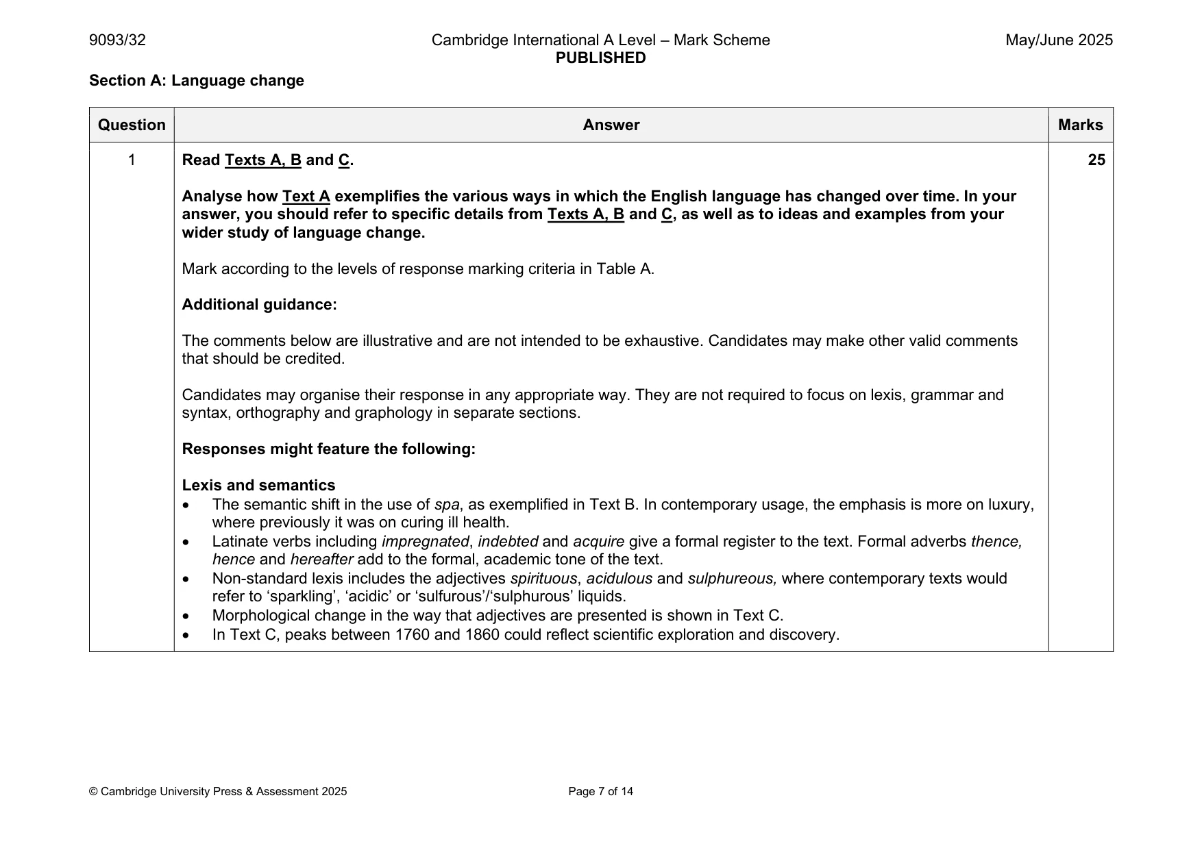 Mark scheme, page 7 of 14