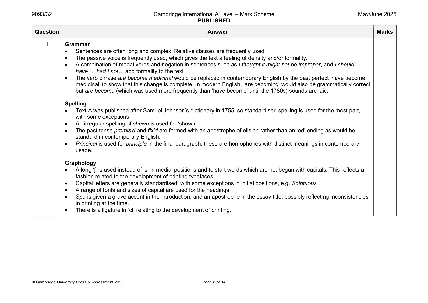 Mark scheme, page 8 of 14