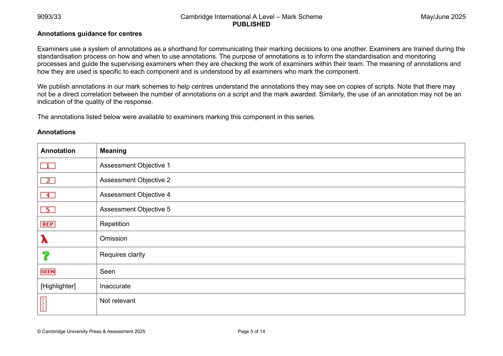 Mark scheme, page 5 of 14