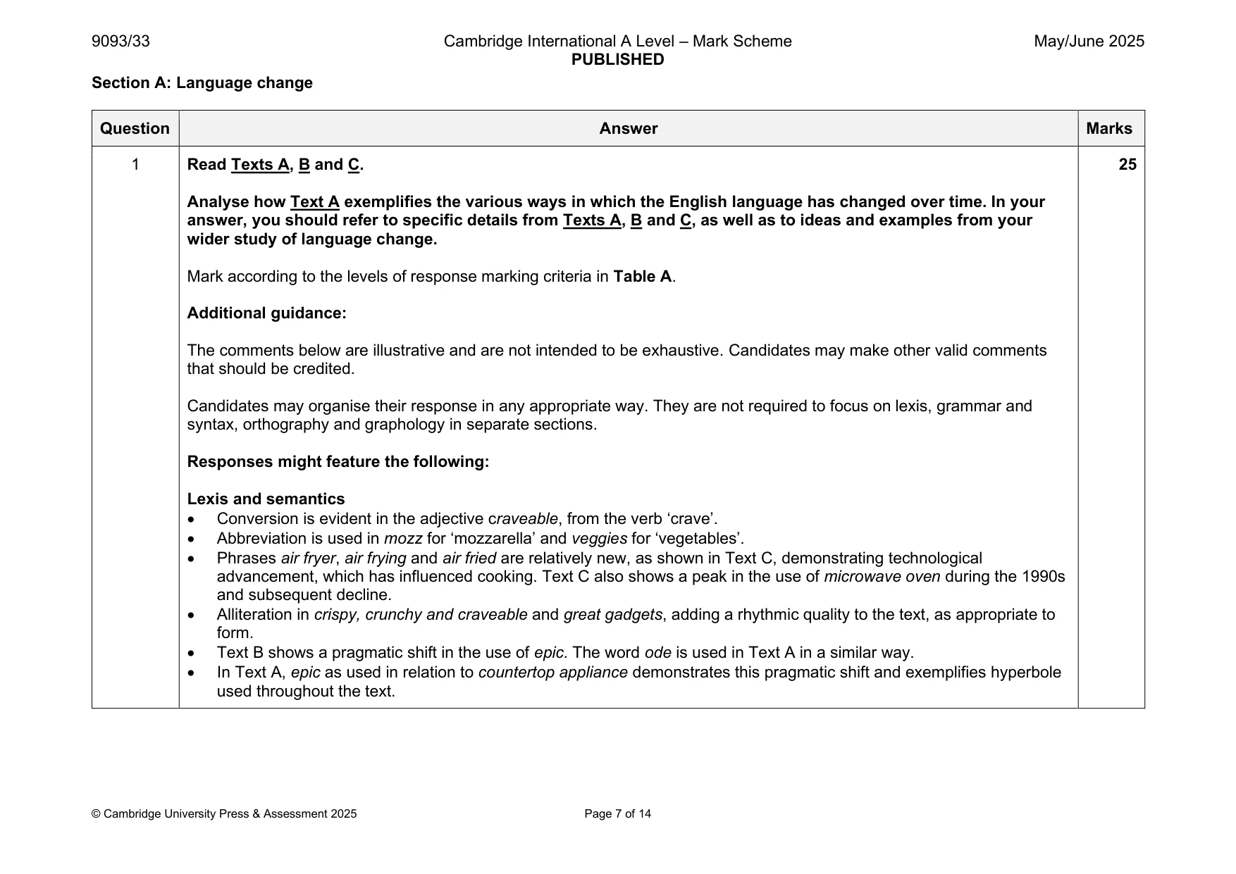 Mark scheme, page 7 of 14