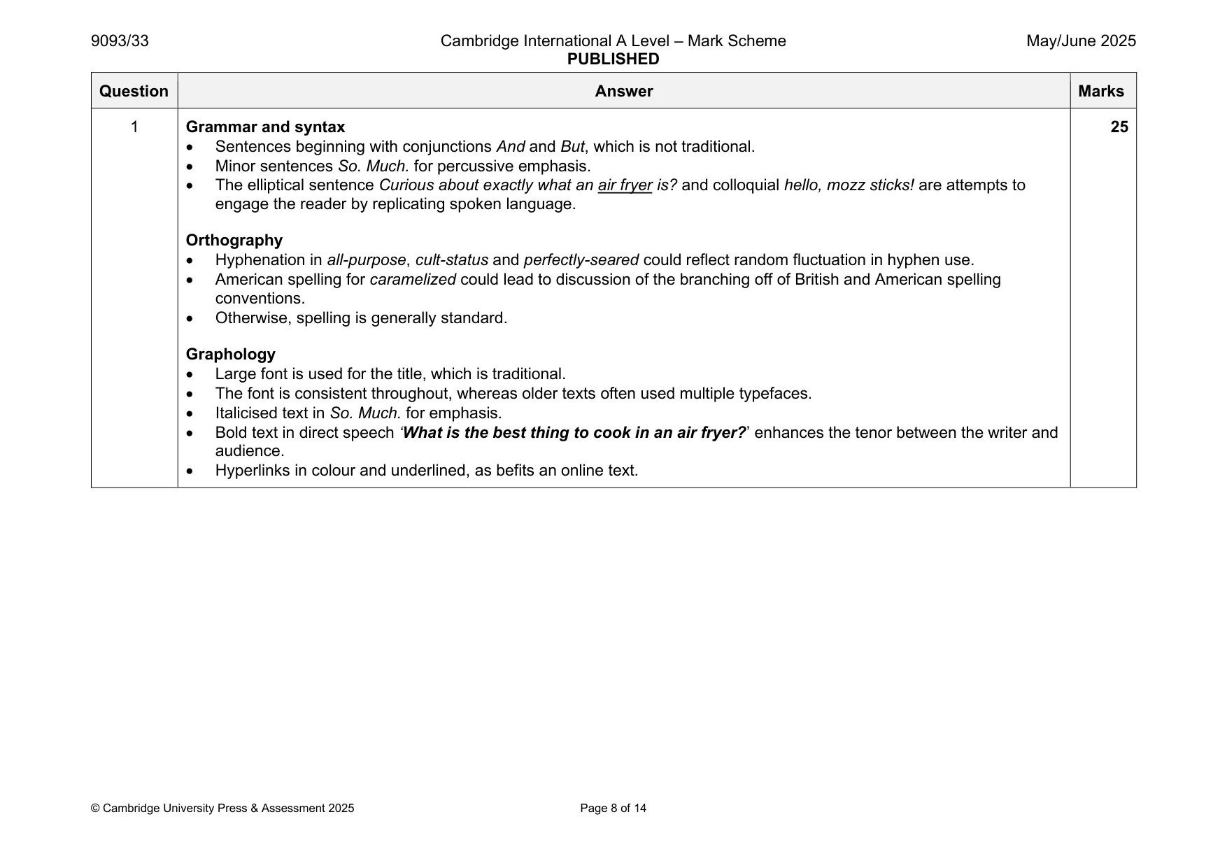 Mark scheme, page 8 of 14