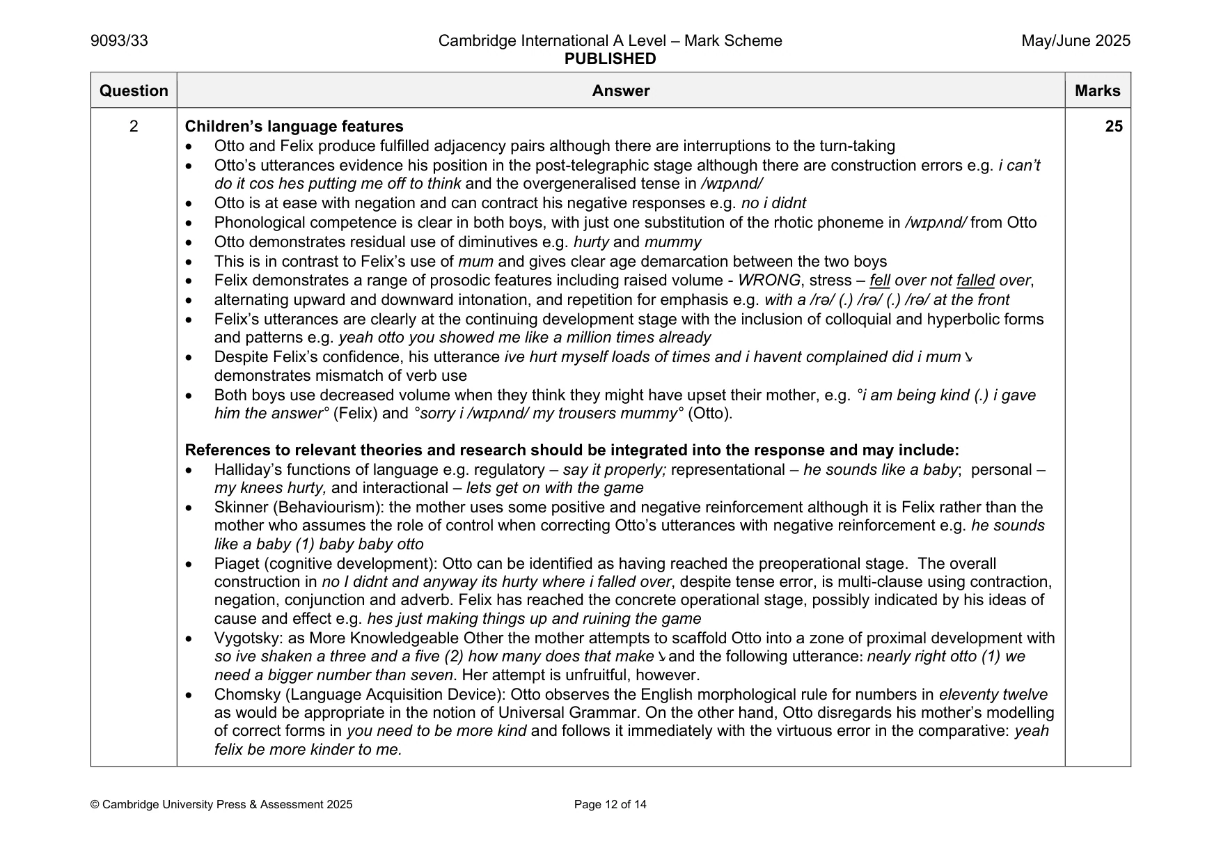 Mark scheme, page 12 of 14