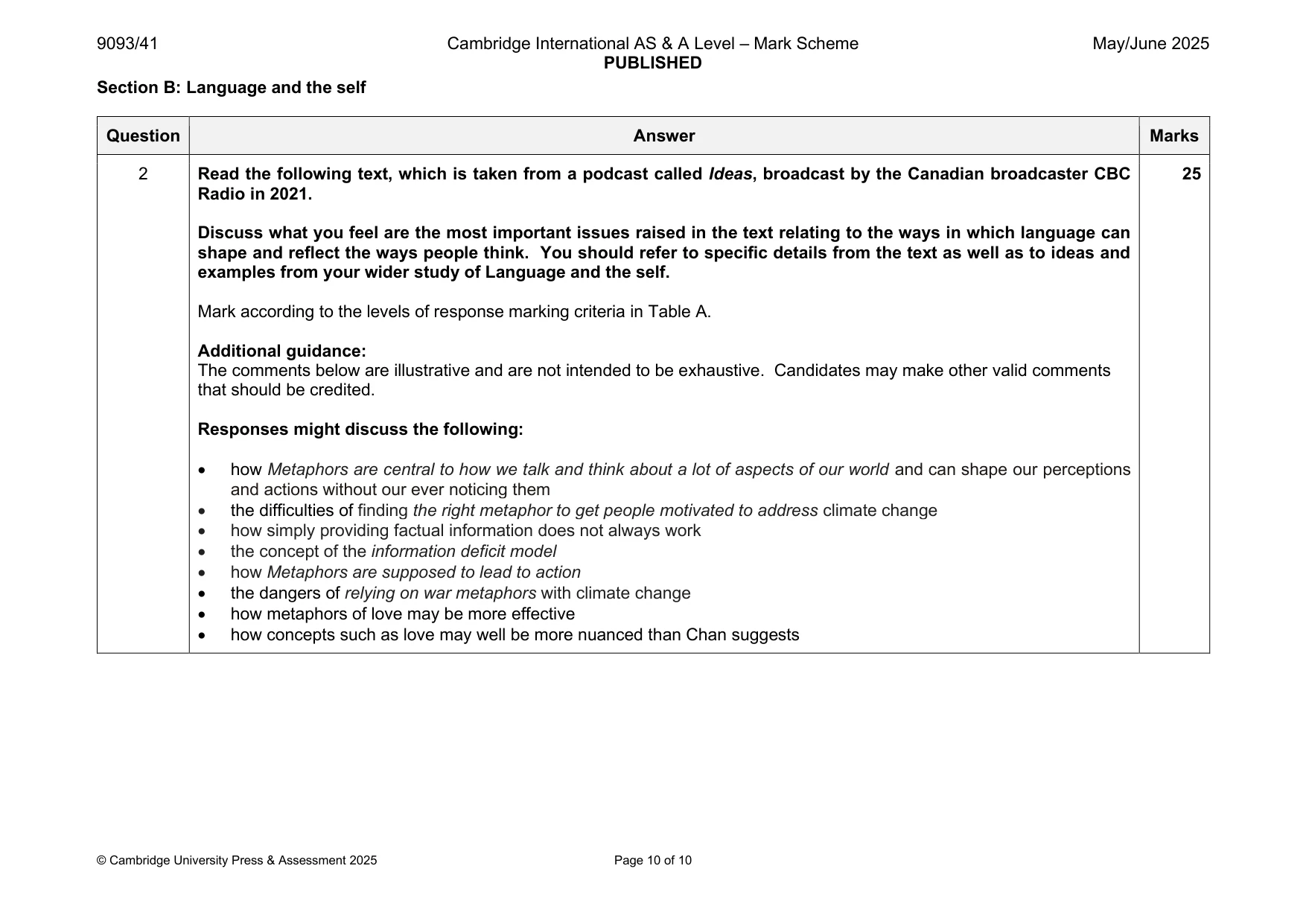 Mark scheme, page 10 of 10