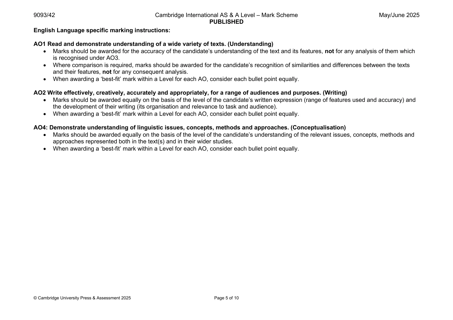 Mark scheme, page 5 of 10