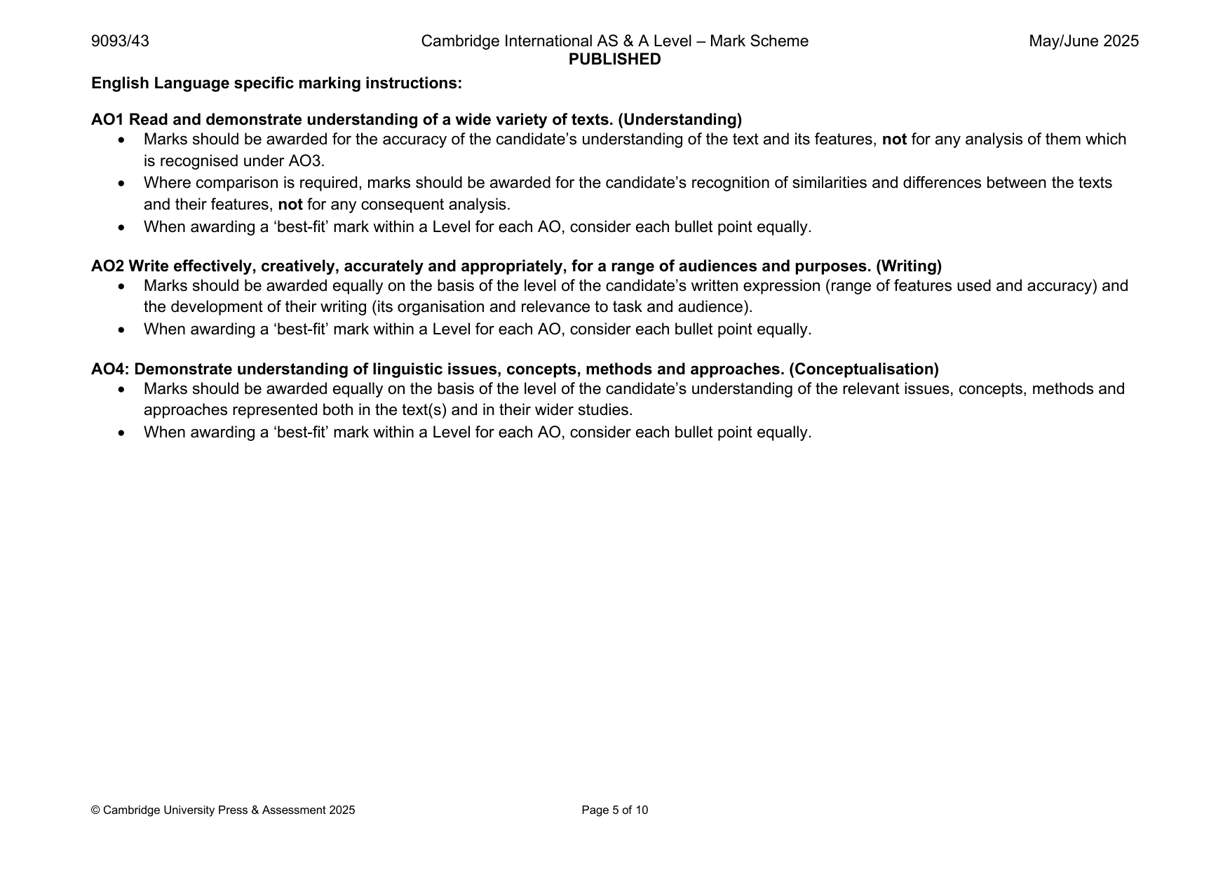 Mark scheme, page 5 of 10