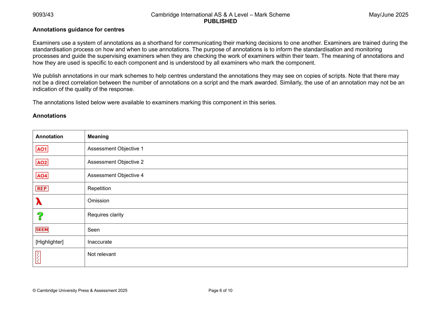Mark scheme, page 6 of 10