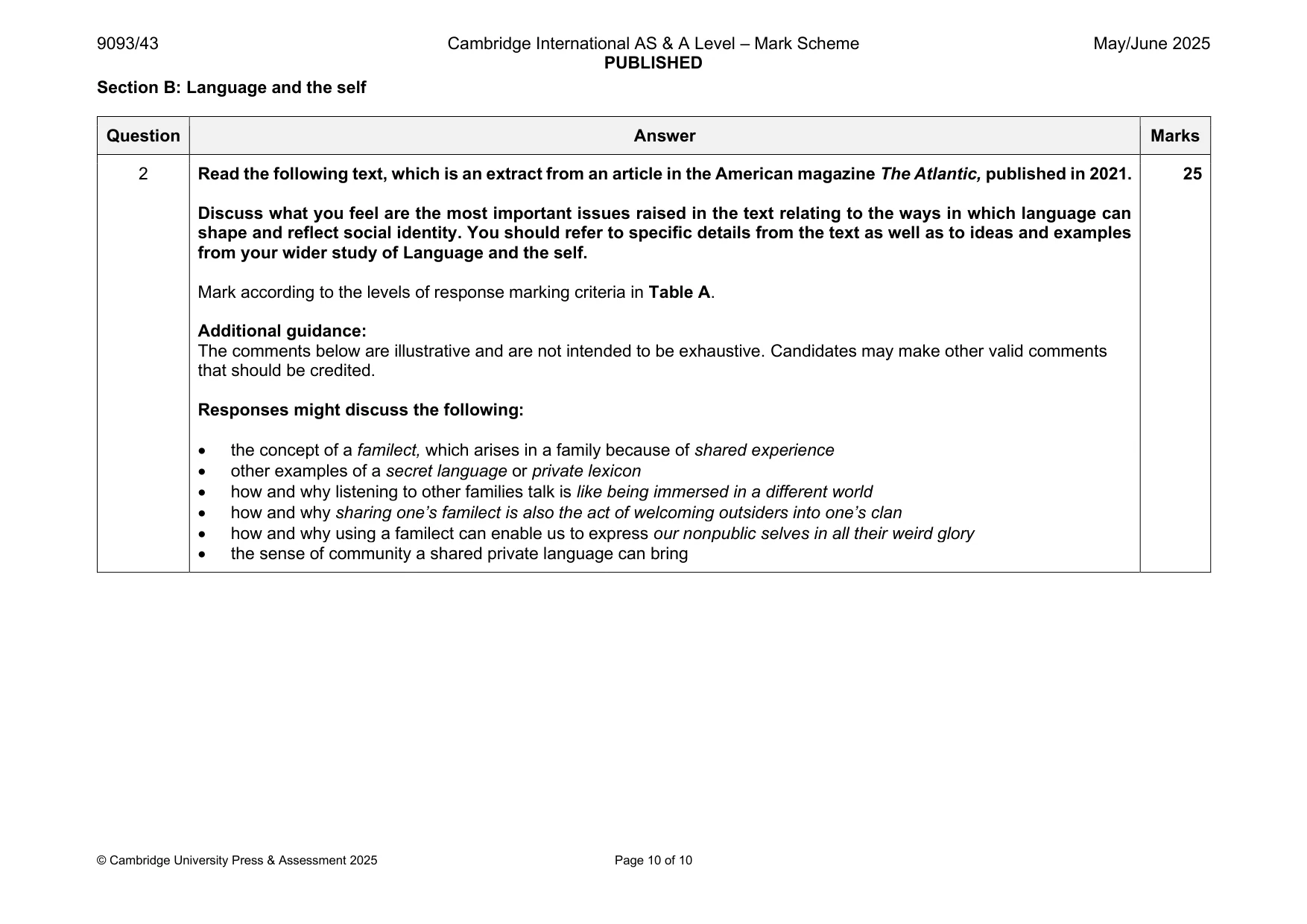 Mark scheme, page 10 of 10