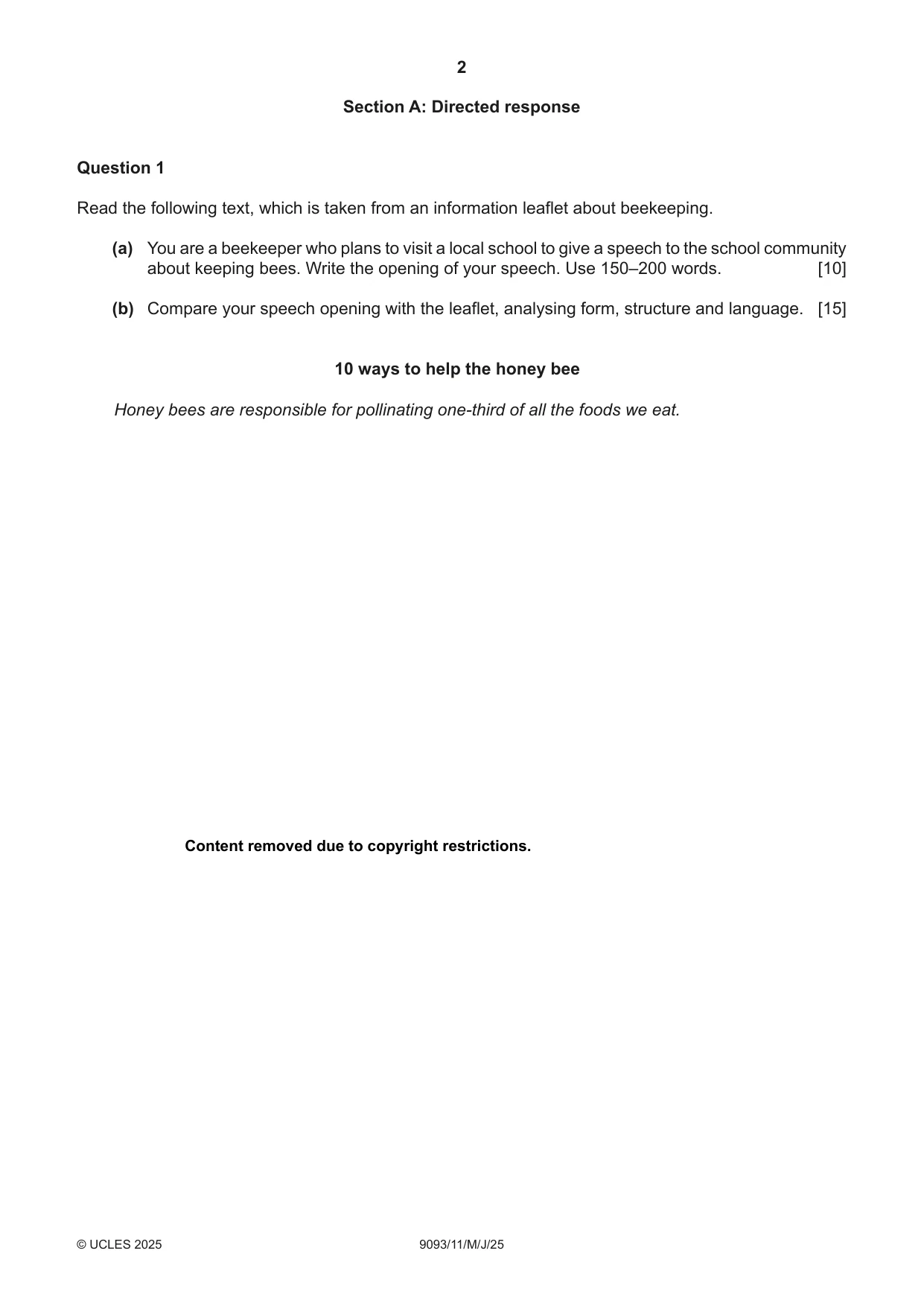 Cambridge A Level English - Language AS and A Level (from 2014) 9093 2025 May/June Paper 1 · Variant 1 question paper, page 2 of 8