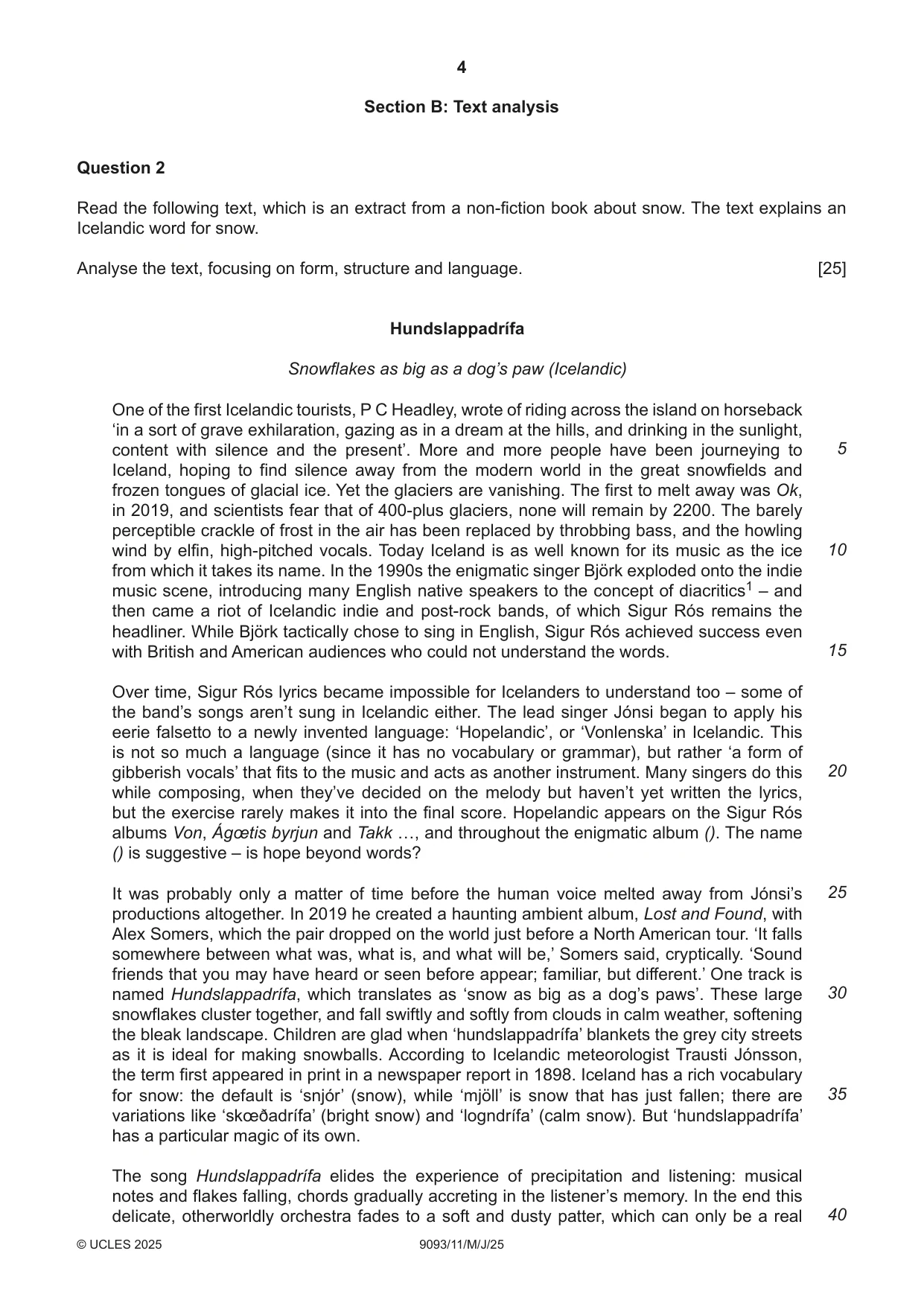 Cambridge A Level English - Language AS and A Level (from 2014) 9093 2025 May/June Paper 1 · Variant 1 question paper, page 4 of 8