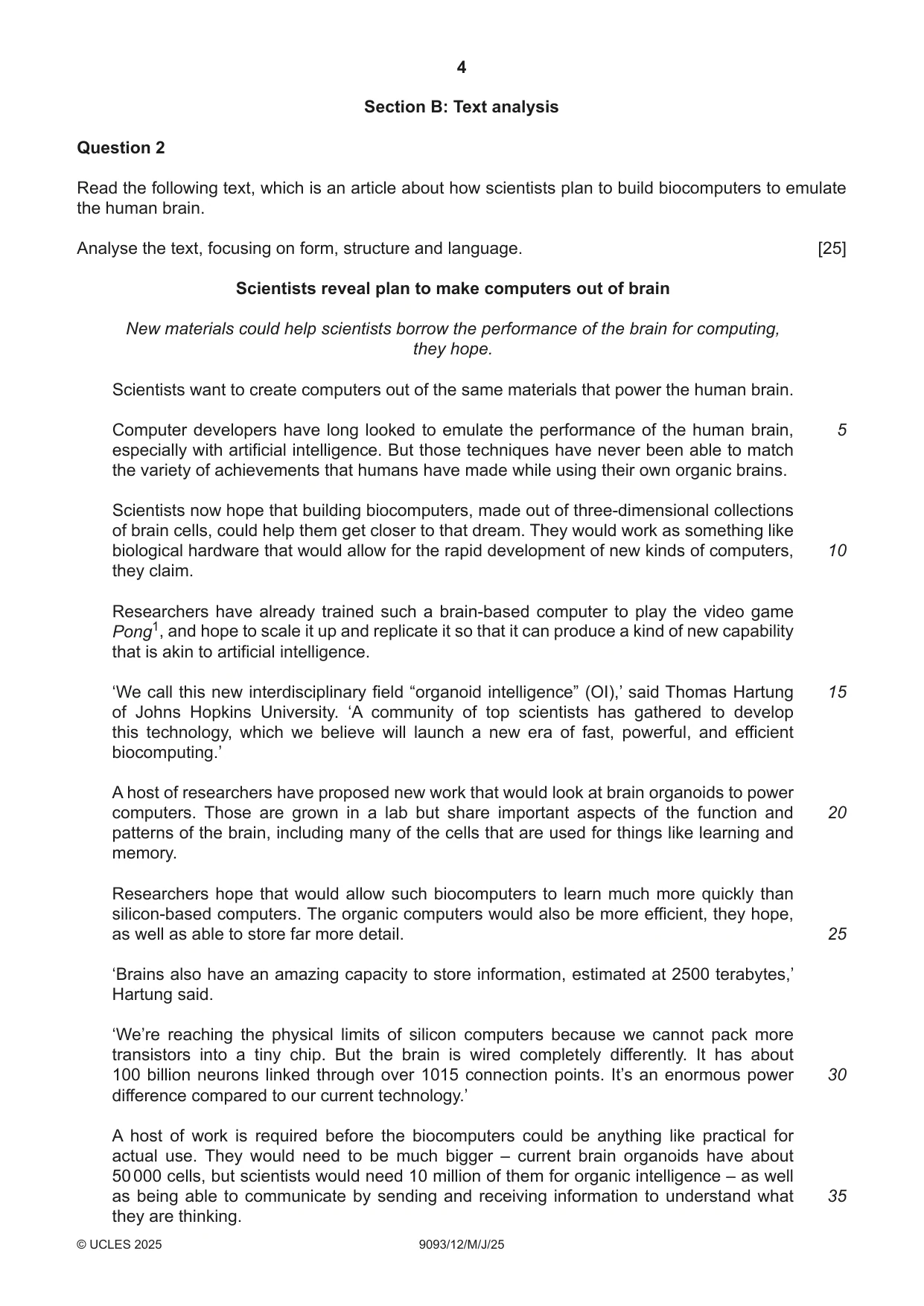 Cambridge A Level English - Language AS and A Level (from 2014) 9093 2025 May/June Paper 1 · Variant 2 question paper, page 4 of 8