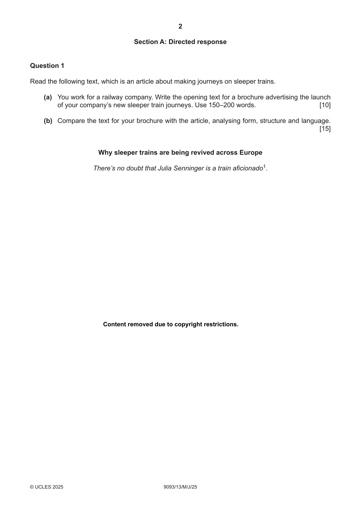 Cambridge A Level English - Language AS and A Level (from 2014) 9093 2025 May/June Paper 1 · Variant 3 question paper, page 2 of 8
